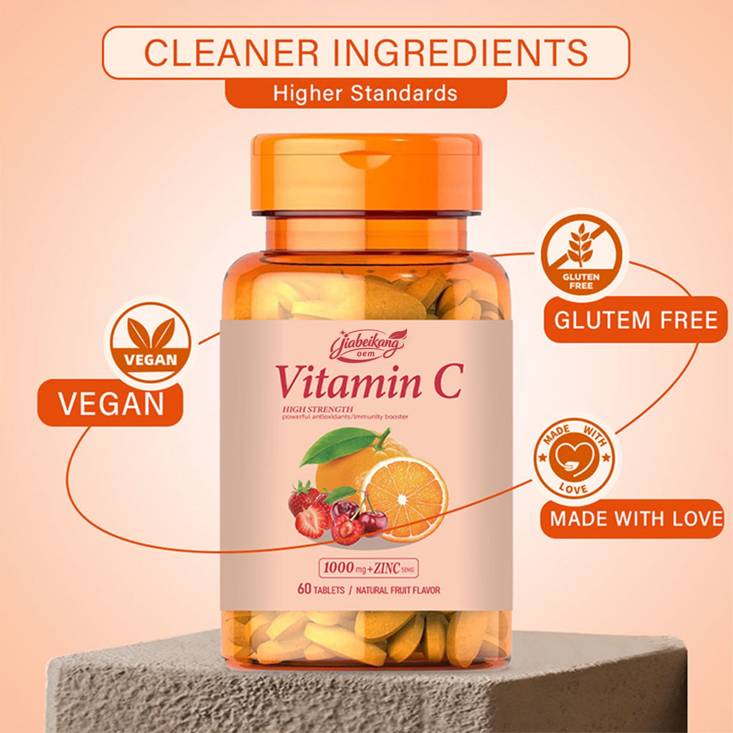 Jiabeikang Factory OEM ODM Custom Vitamins Tables Wholesale Skin Health Seasonal Dietary Supplements Vitamin C Pills Capsules