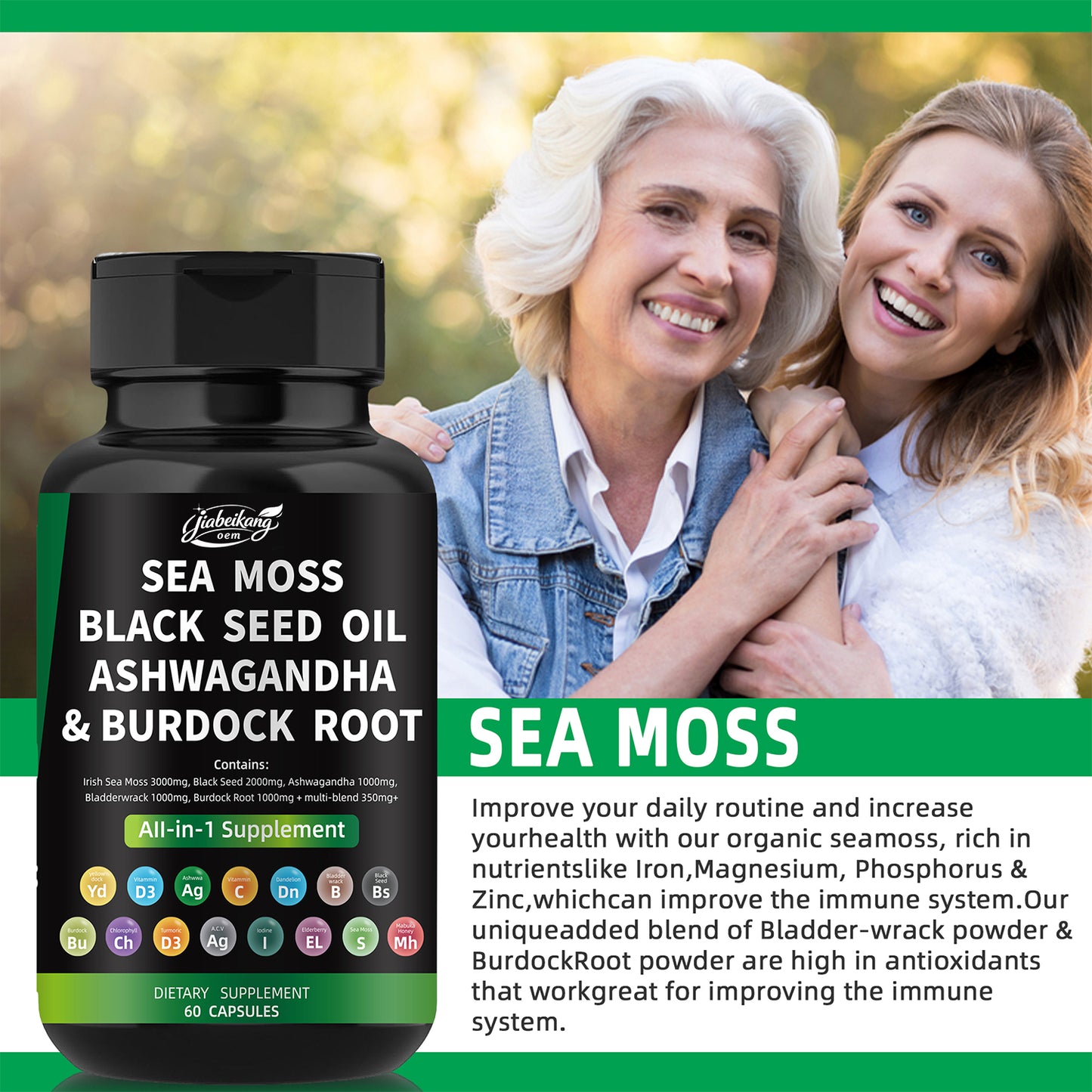 Effective formula ready stock wholesale private label sea moss ashwagandha black seed oil  multivitamin seamoss capsules