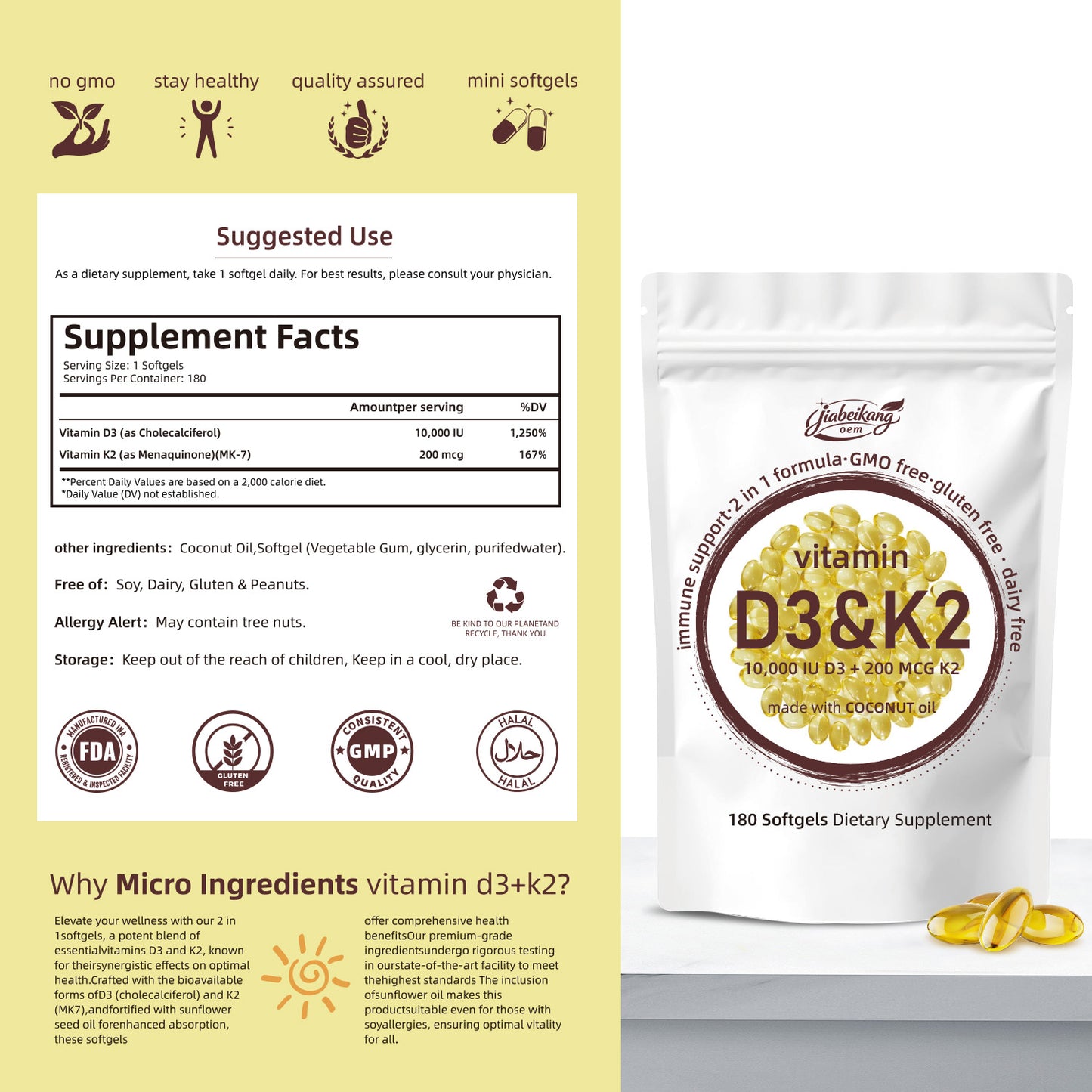 GMP COA HALAL NSF certificated factory vitamin d3 k2 softgel