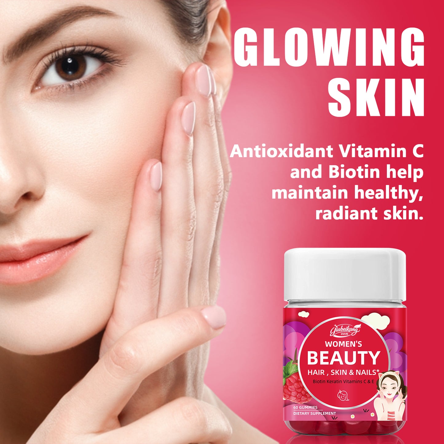 Professional Manufacturer OEM ODM Custom Wholesale Biotin Multivitamin Supplement Skin Hair Nails Health Women Beauty Gummies
