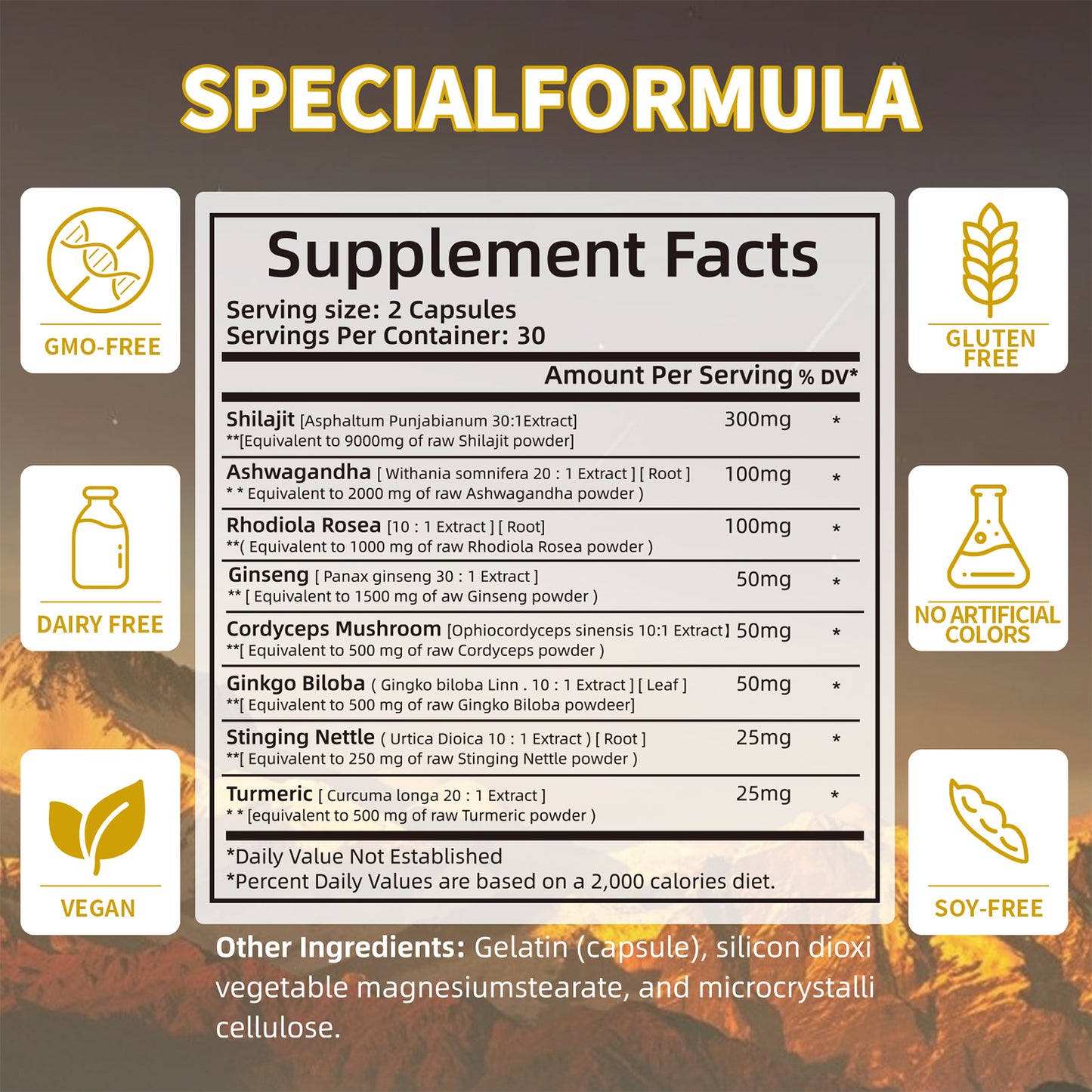 New good ready formula pure himalayan shilajit capsules with ashwagandha ginseng healthcare vitamin 8 in 1 energy supplement