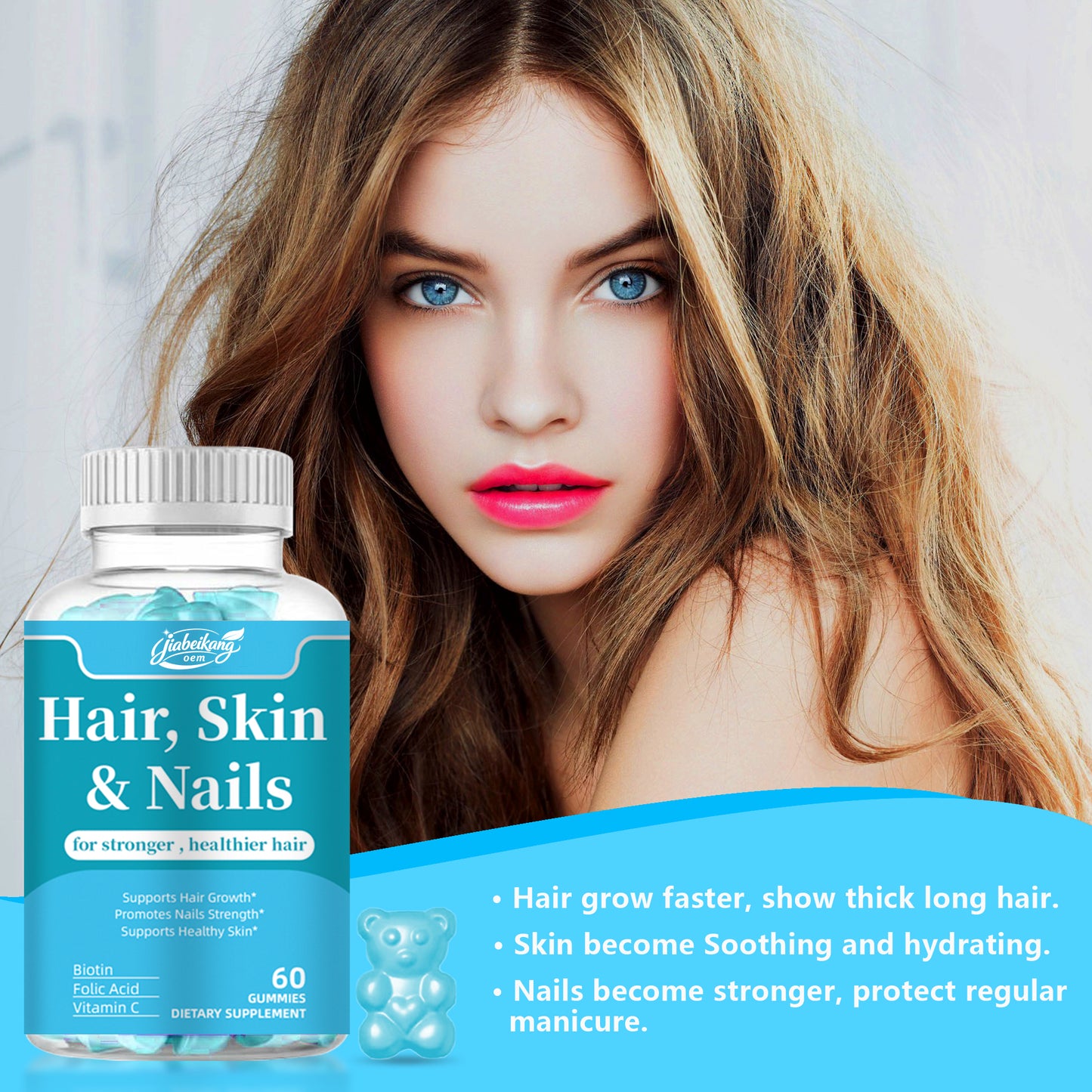 Private Label Candy Gummy Vitamins Hair Growth and Healthcare Supplements for Hair Skin Nails Promotion Development