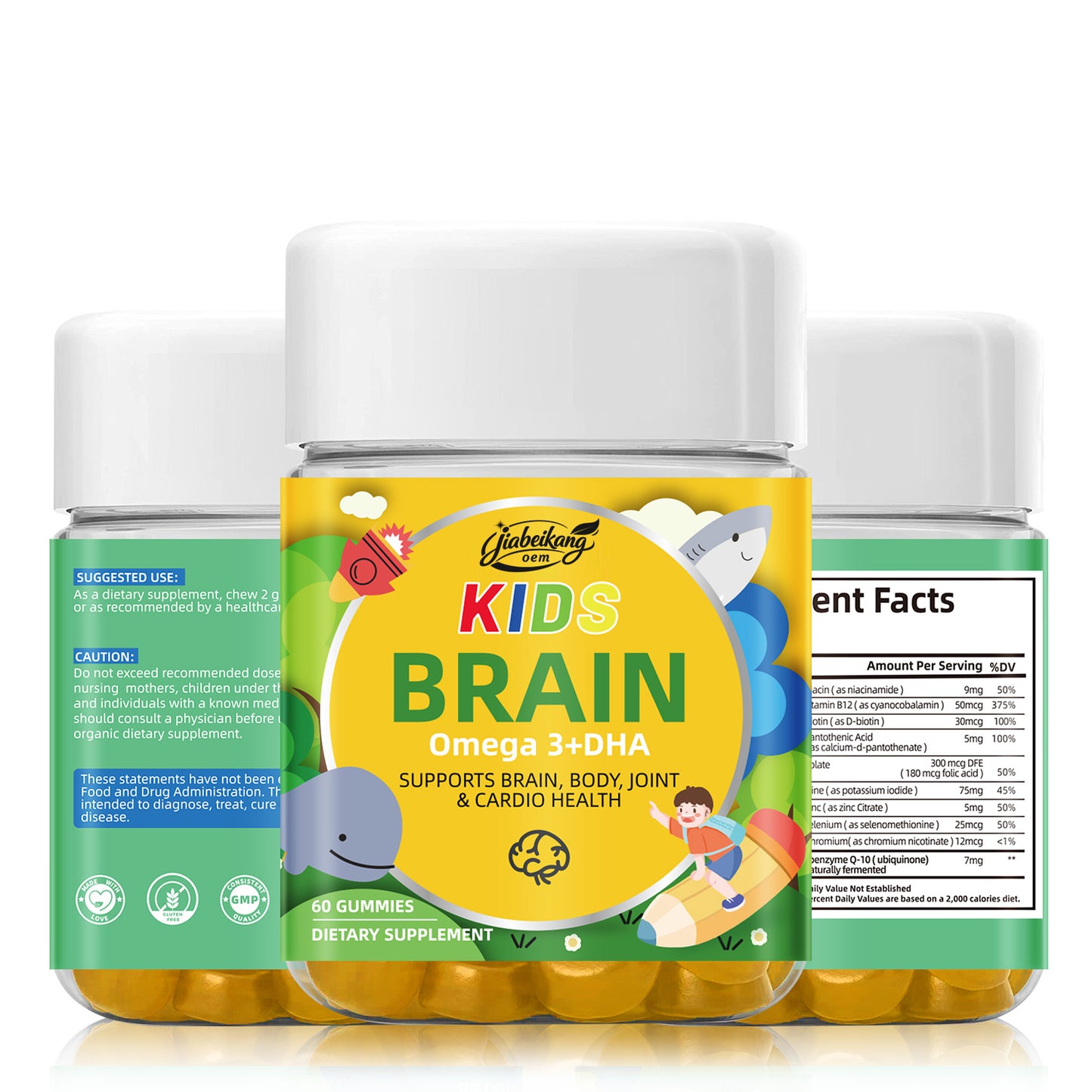Hot sale wholesale multivitamin supplement kids alpha brain health nootropics supplement omega 3 DHA memory focus study gummies