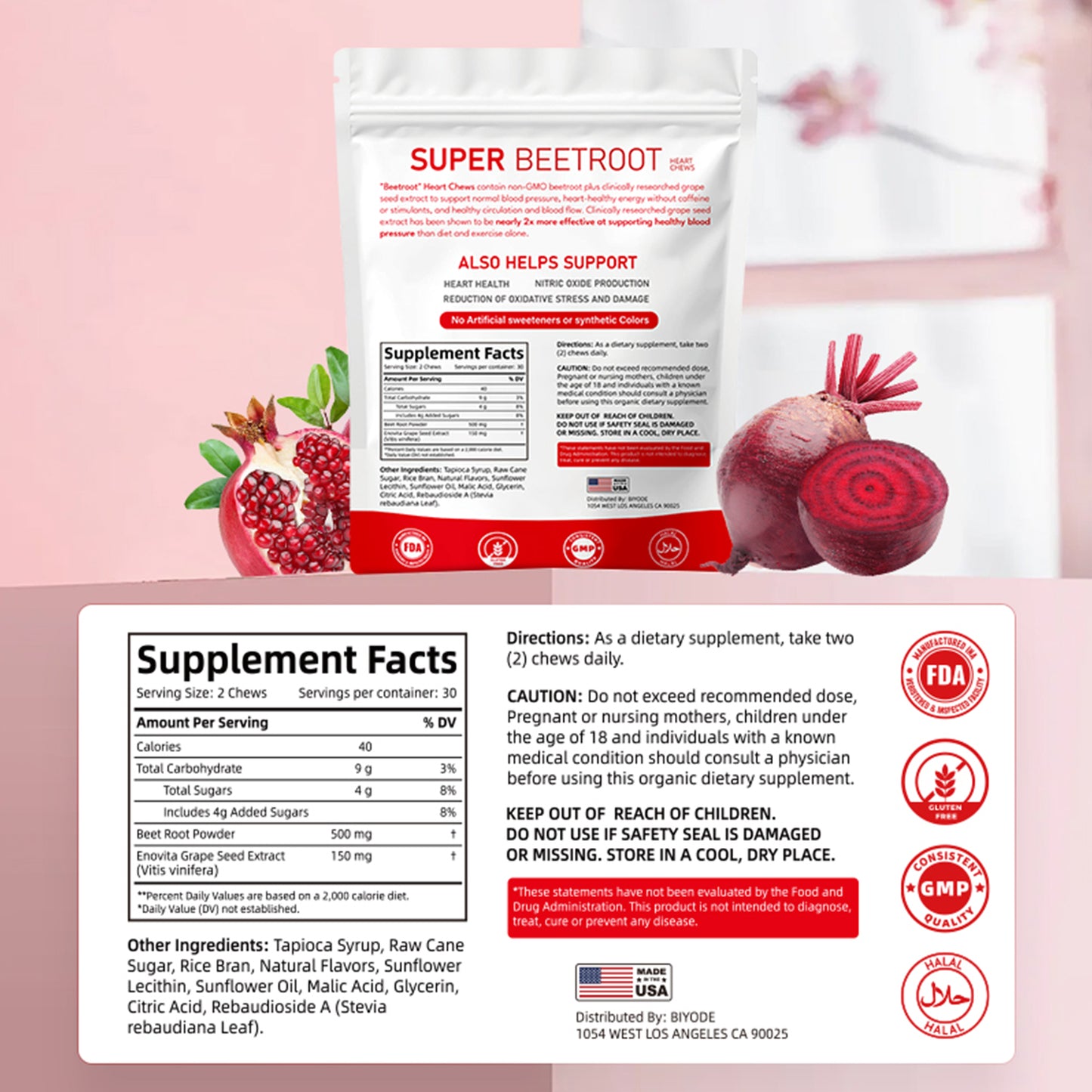 certificate factory NSF HALAL COA GMP wholesale heart blood health products beet root chew gummies