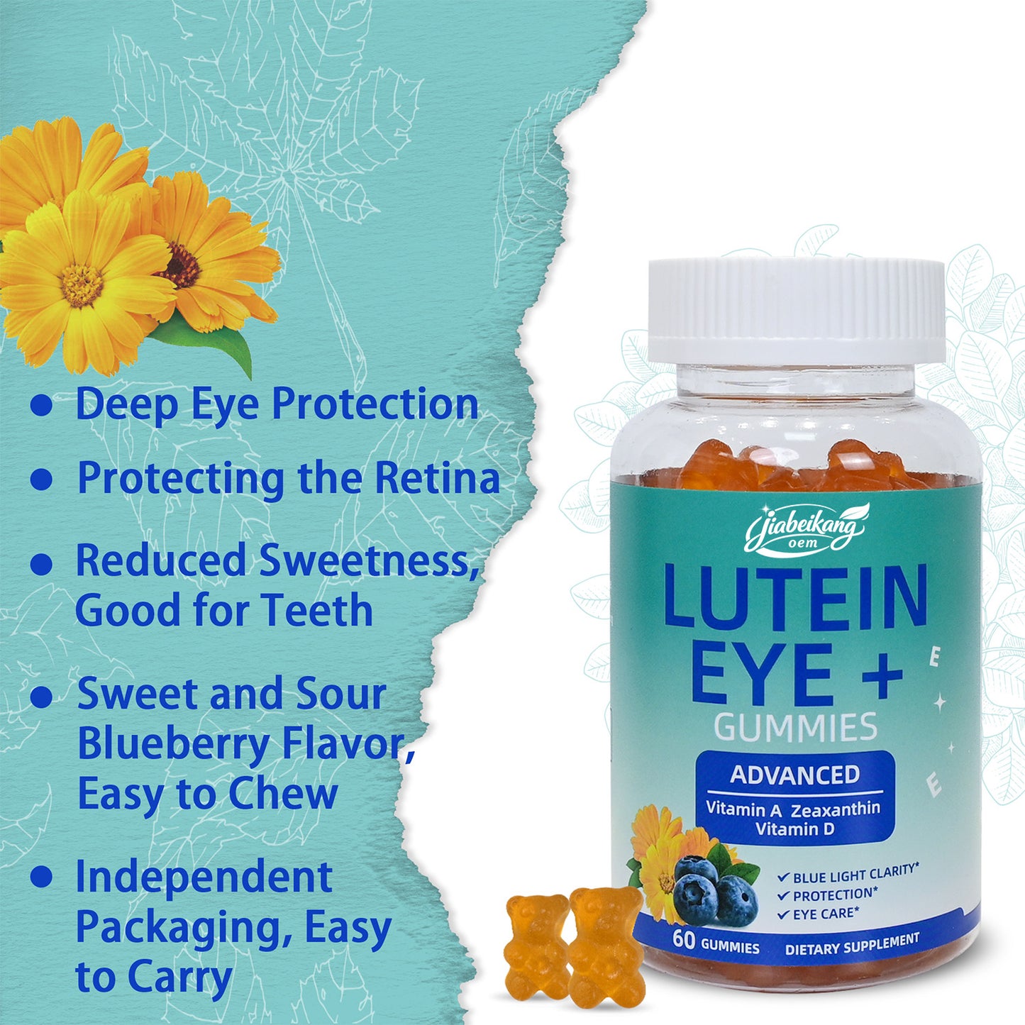 Jiabeikang Factory Customized Eye Health Supplement Multivitamin Marigold Extract Lutein Gummies