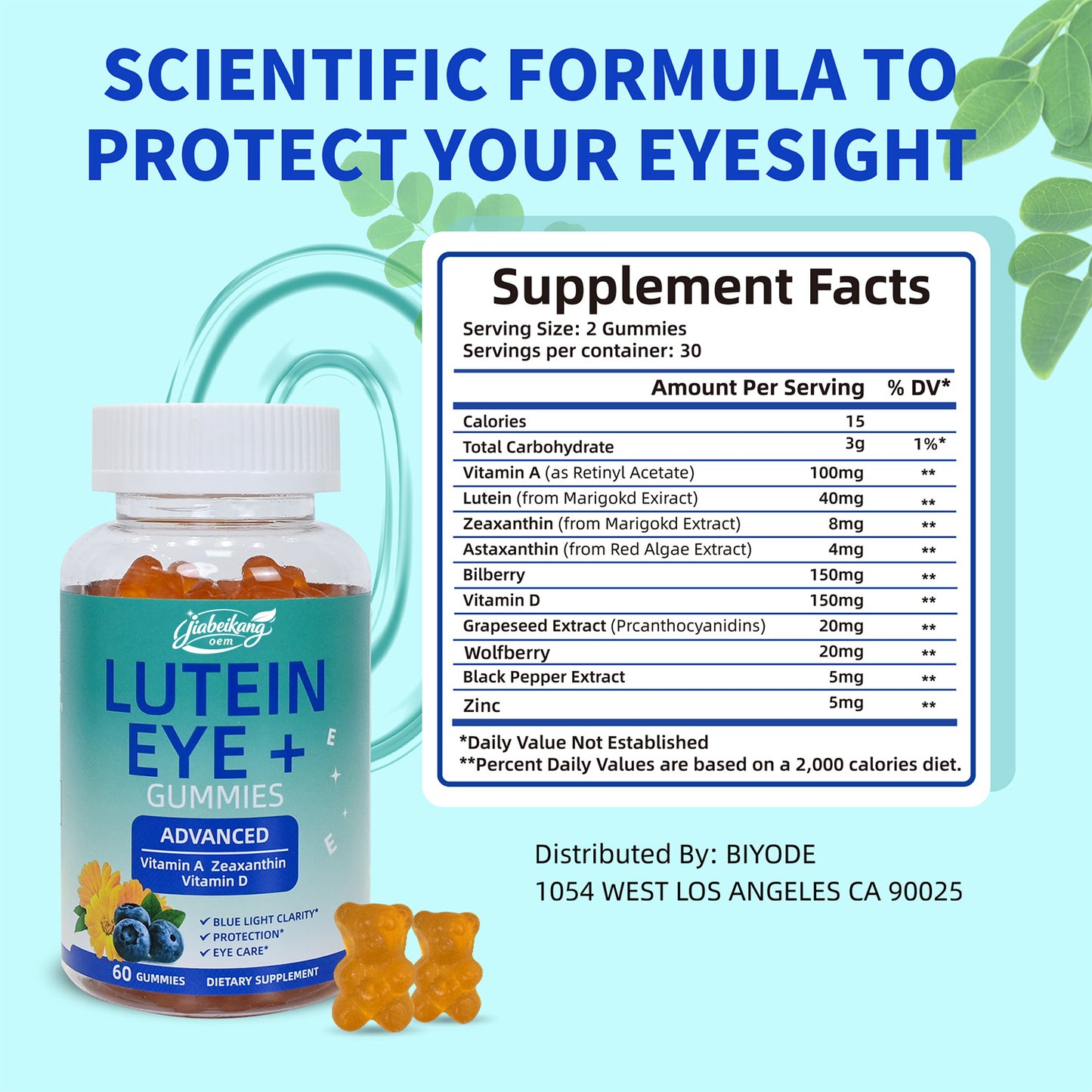 Jiabeikang Factory Customized Eye Health Supplement Multivitamin Marigold Extract Lutein Gummies