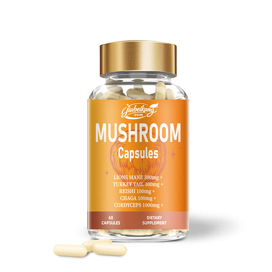 Jiabeikang Factory OEM ODM Custom Ready Stock Wholesale Immune Support Herbal Supplement Reishi Chaga Cordyceps Mushroom Capsule