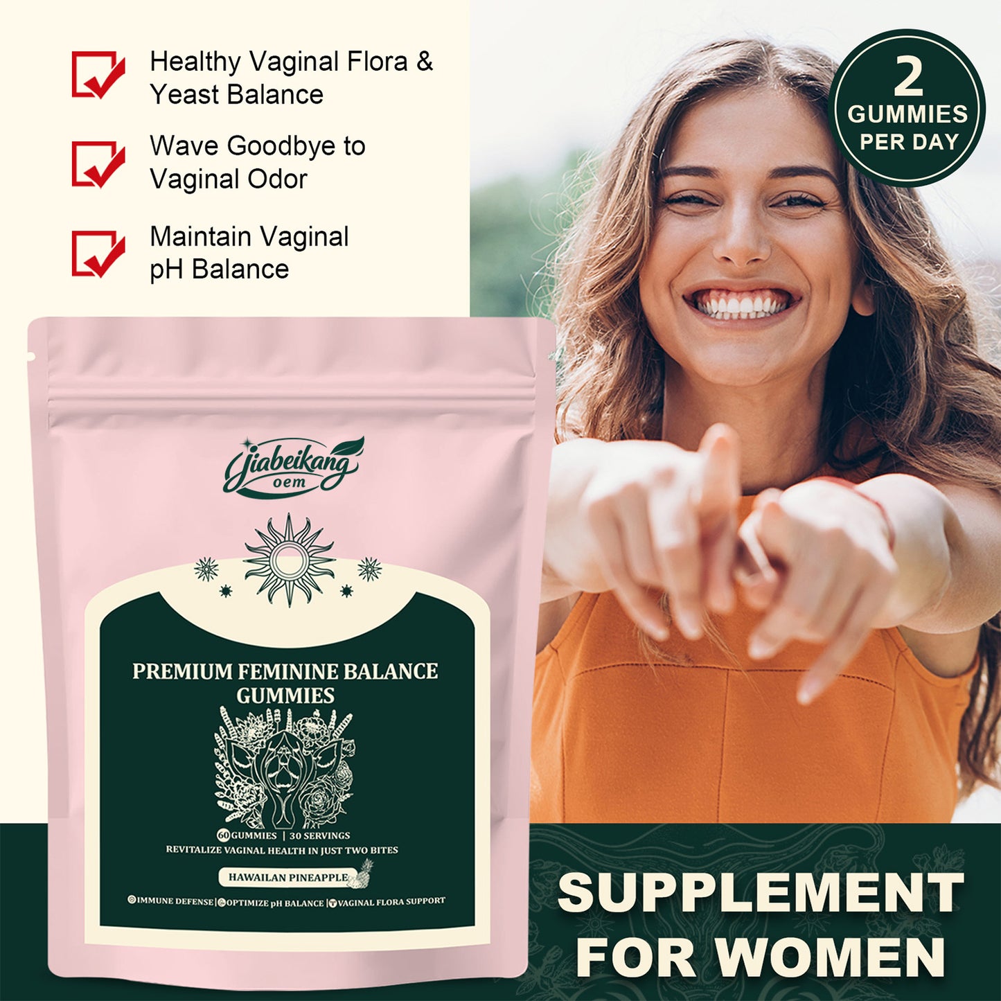 Jiabeikang Factory Ready Stock Wholesale OEM ODM Custom Vaginal Vitamin Healthy Vaginal Flora Feminine Balance Gummies