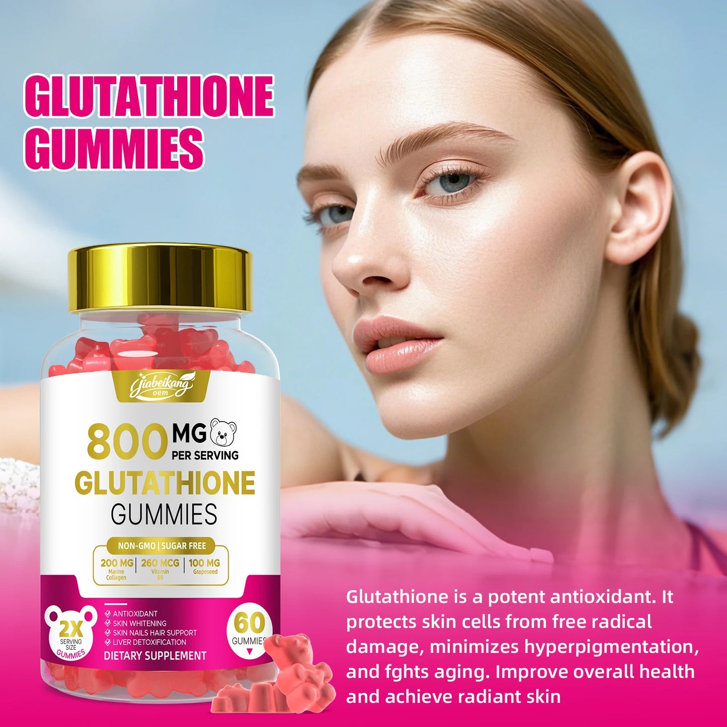 Glutathione Gummies Antioxidant Support with Collagen & Vitamin C Strawberry Flavor 60 Count Private Label Supplement