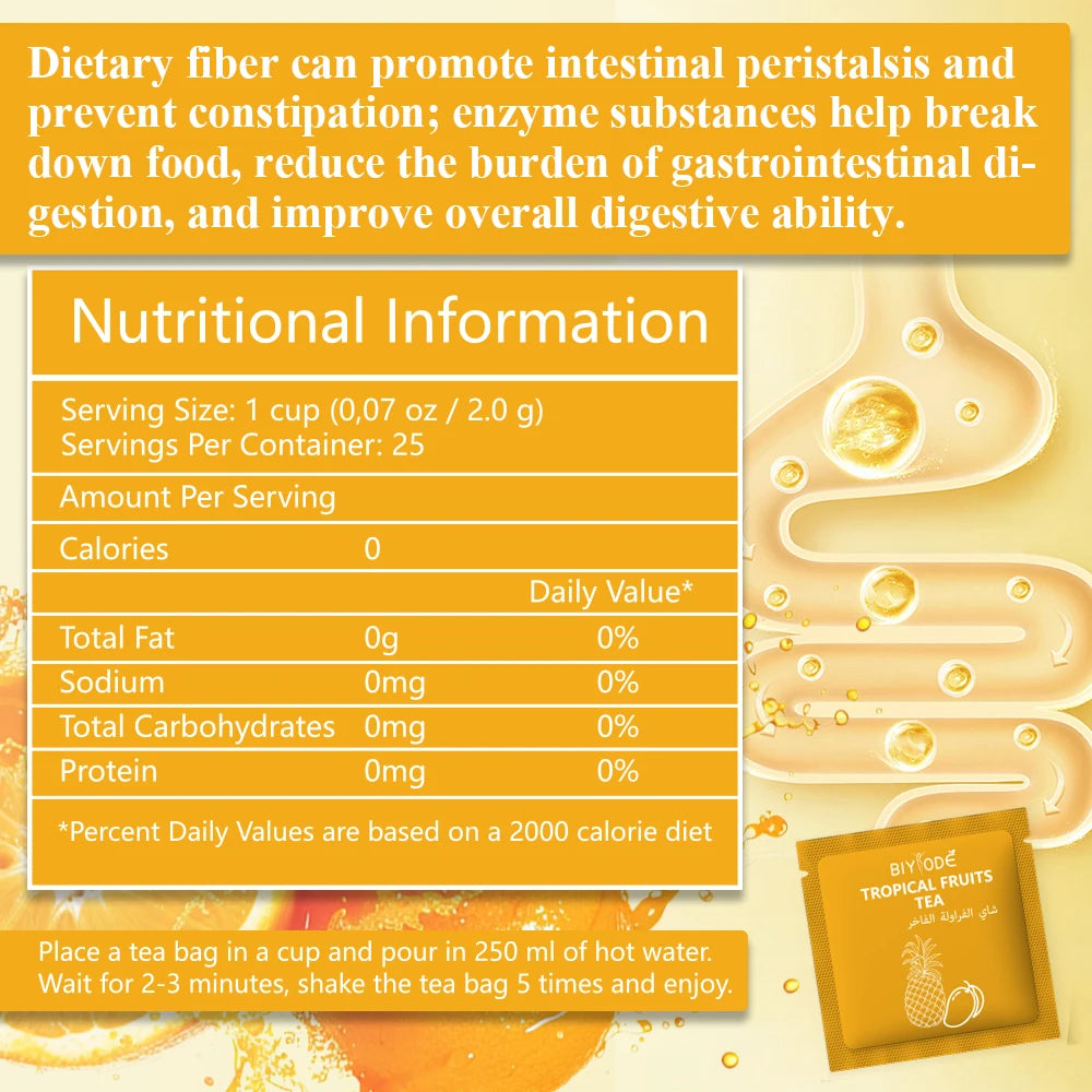 Custom Tropical Fruit Tea Bag Herbal Supplement OEM ODM Private Label Nutrient Support Fiber Enzyme Metabolism Friendly ISO HACCP GMP Certification