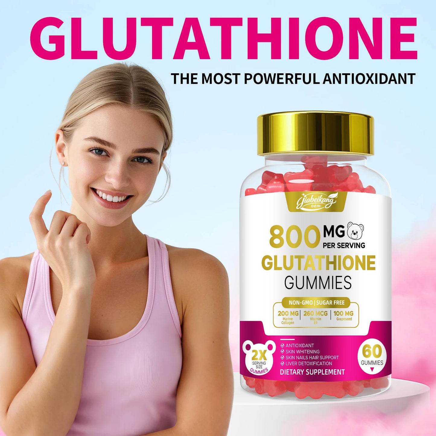 Glutathione Gummies Antioxidant Support with Collagen & Vitamin C Strawberry Flavor 60 Count Private Label Supplement