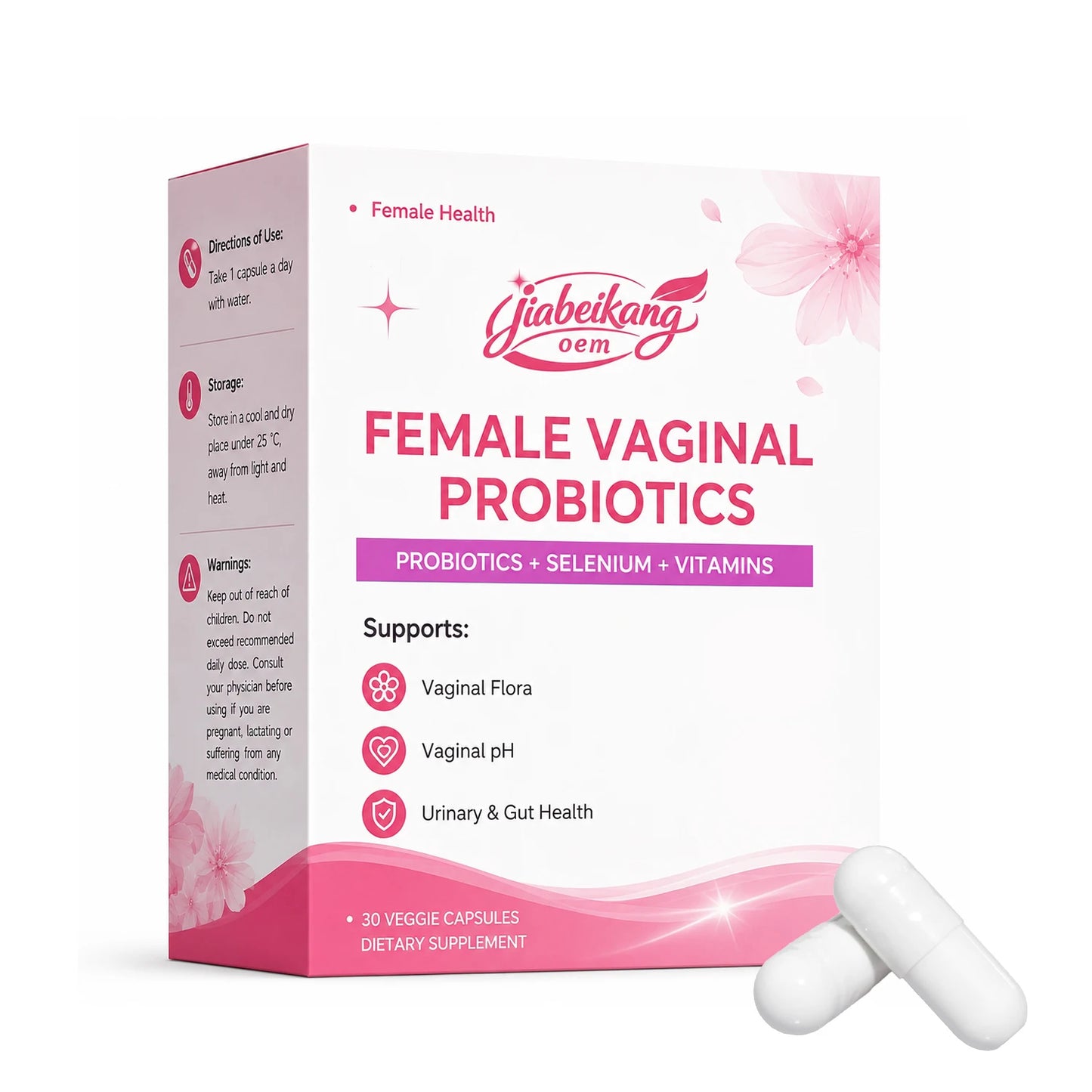 Private Label Women's Probiotic Capsules 10 Billion CFU Multi Strain Feminine Wellness Supplement with Vitamins Folate Selenium