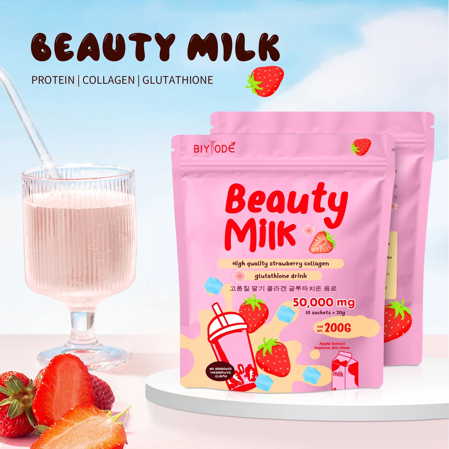 Strawberry Flavor Collagen Glutathione Beauty Shake OEM Manufacturer