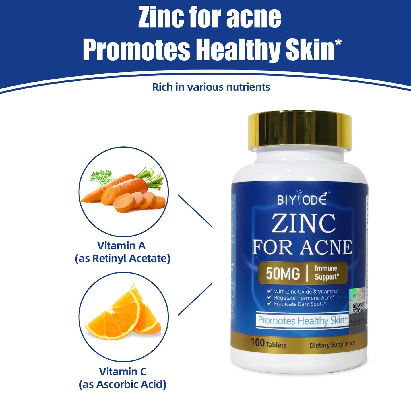 BIYODE High Strength Zinc Supplement for Skin Support Advanced with Multi-Vitamin Formula Daily Nutrition Support