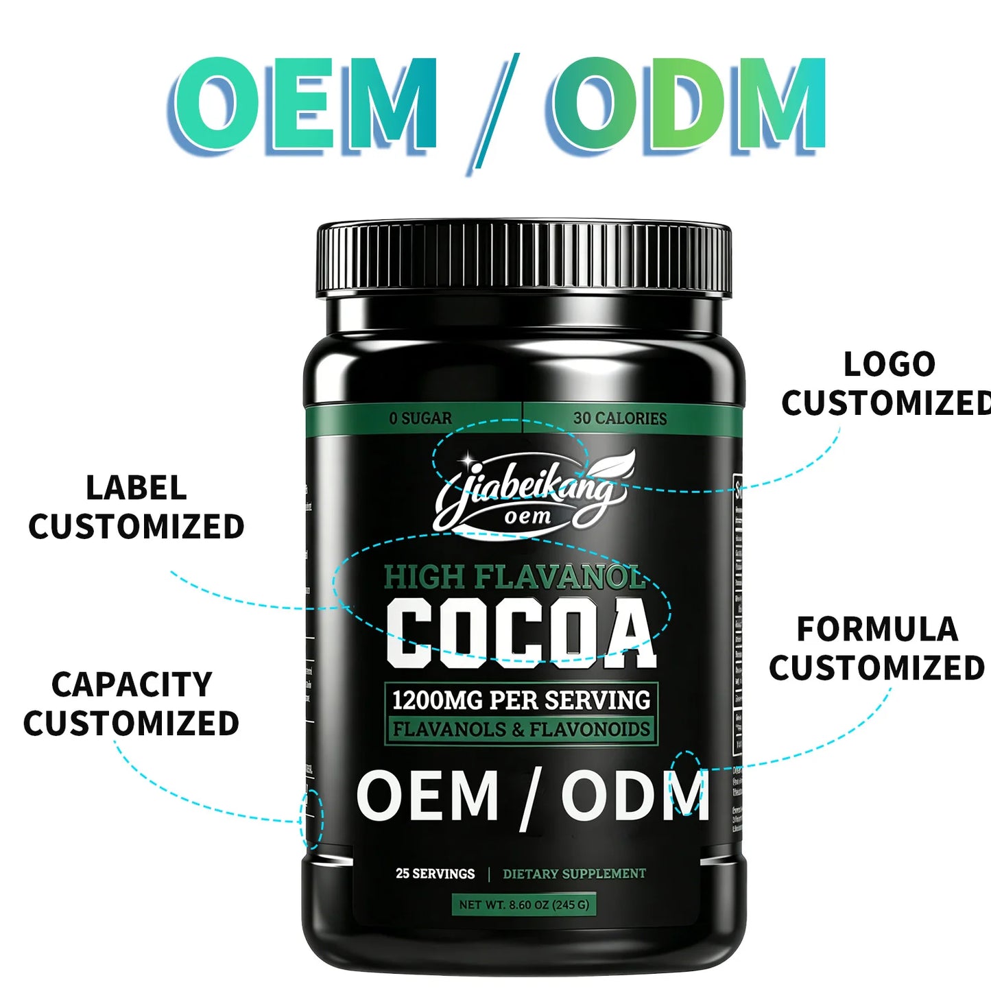 OEM Private Label High Flavanol Cocoa Powder with Epicatechin and Flavonoid Blend Sugar Free Daily Wellness Supplement