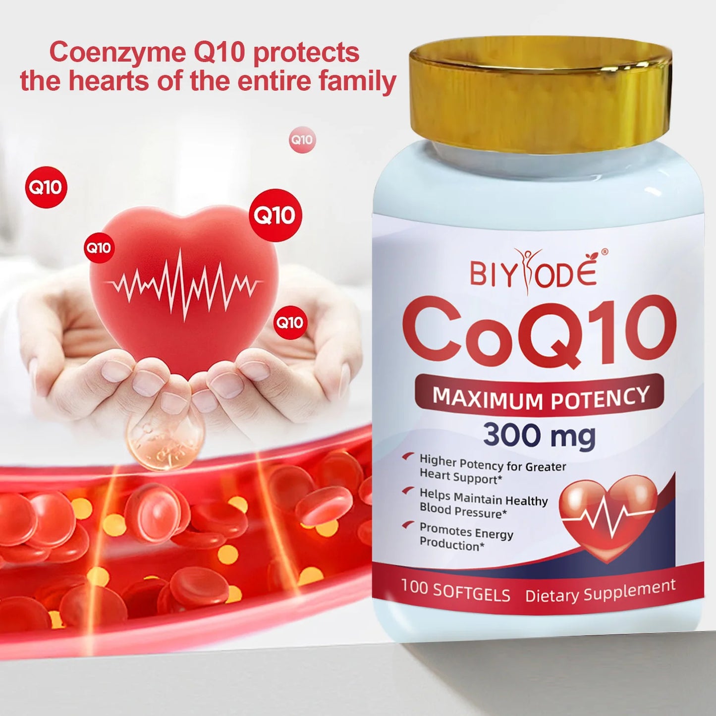 BIYODE CoQ10 300mg Softgels Custom Brand Heart Support Energy Formula Dietary Supplement