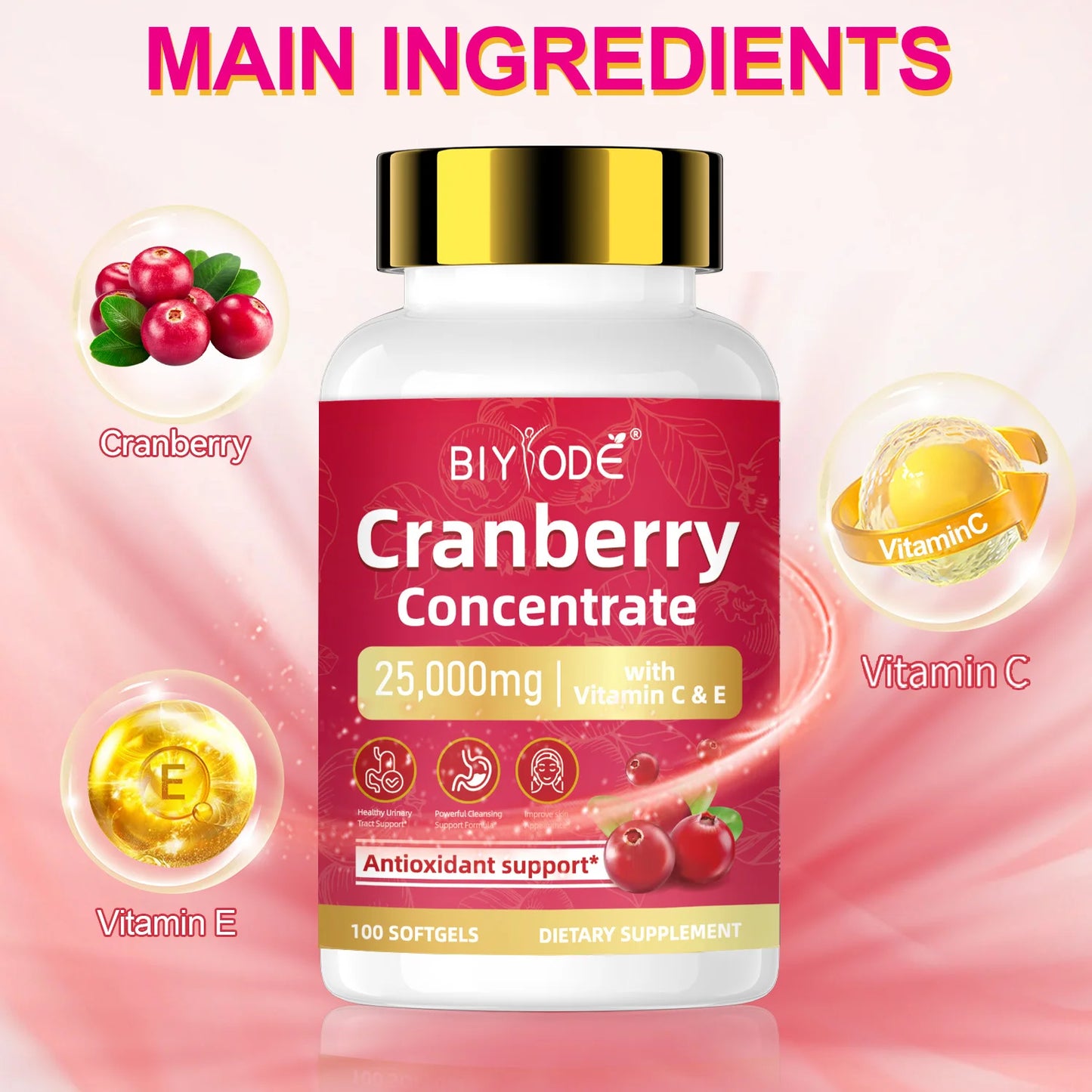 Cranberry Extract Softgels 25000mg Cranberry Concentrate Capsules Vitamins Nutritional Supplements Private Label