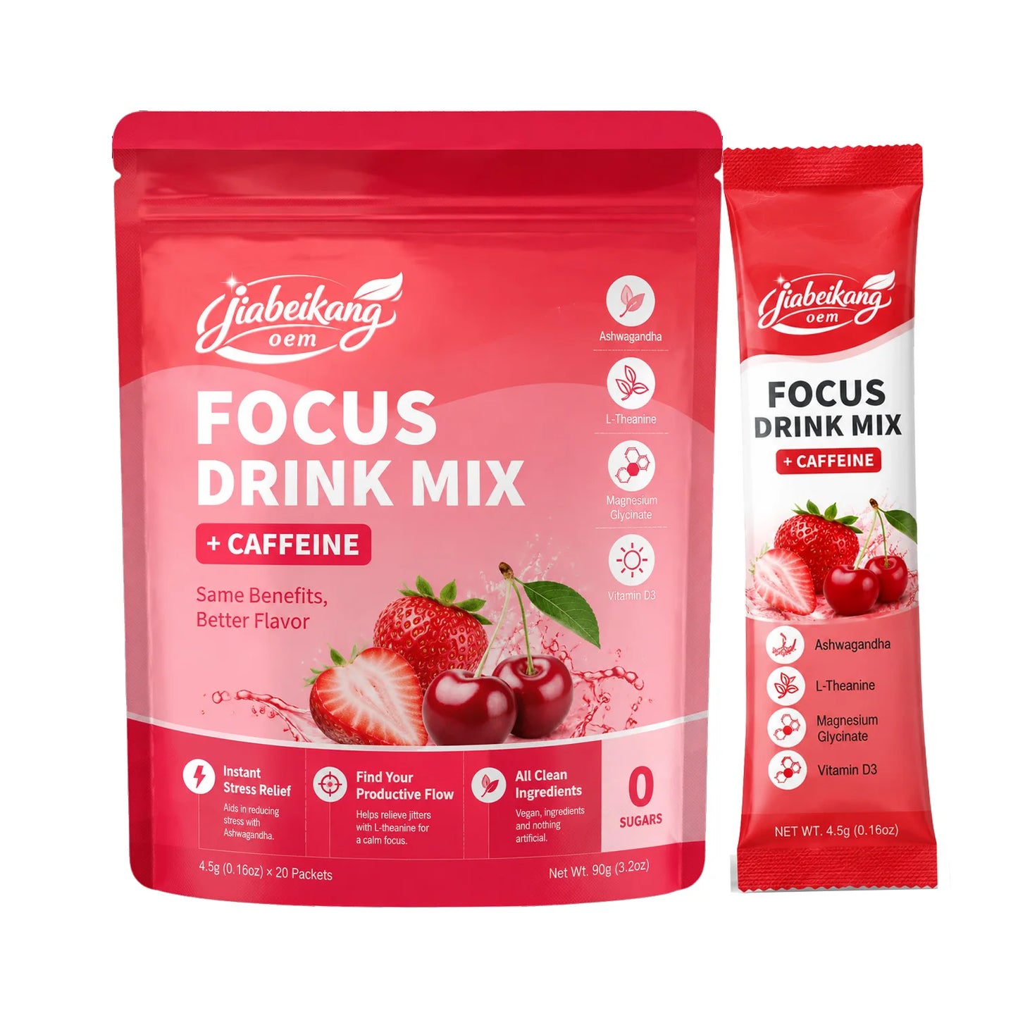 OEM Private Label Focus Support Drink Powder Stick Packs with Alpha GPC Lion's Mane L Theanine Energy Blend