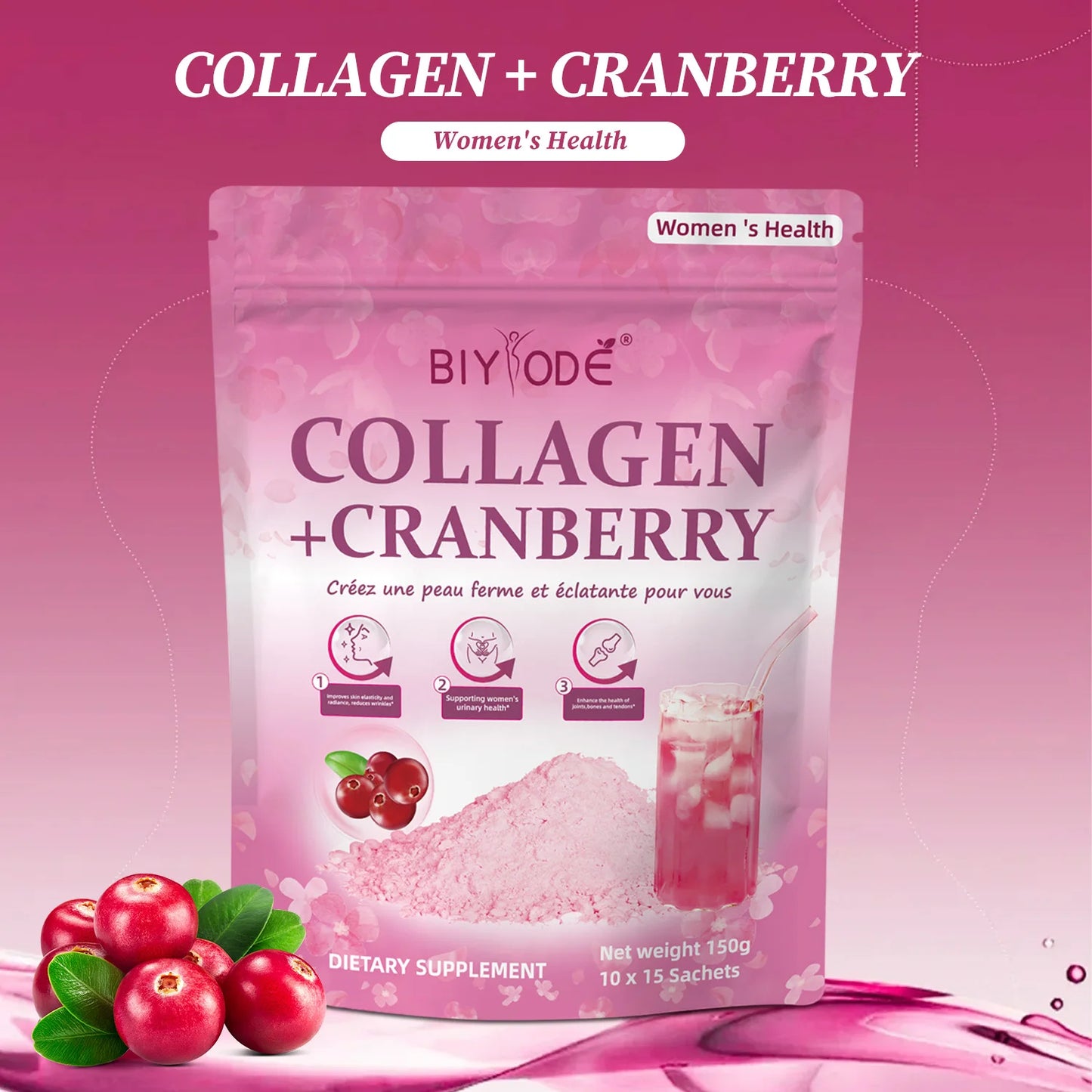 Custom Formula Collagen + Cranberry Powder for Women Beauty & Joint Support Sachet Drink Supplement OEM ODM Factory Supply