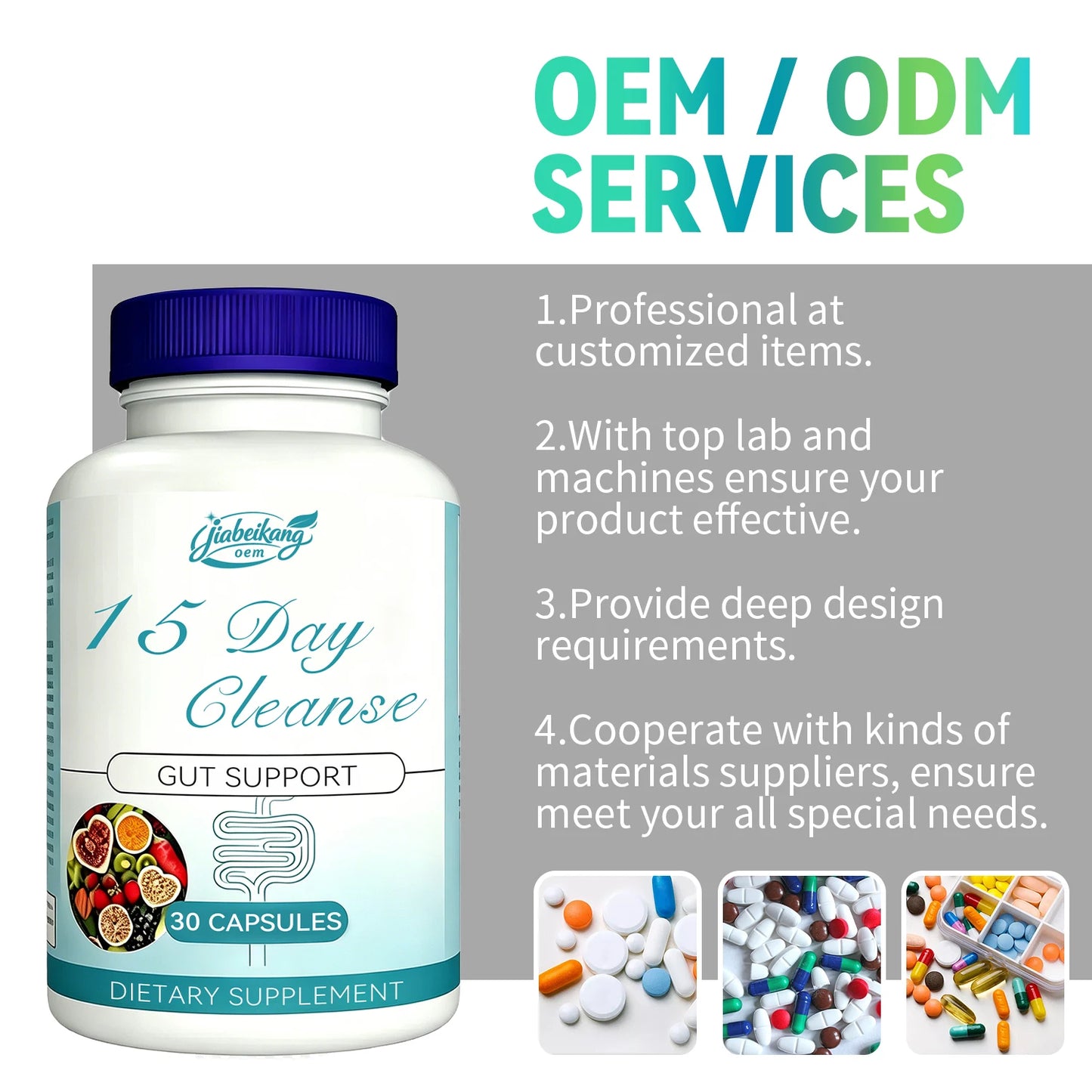 15 Days Cleanse Capsules OEM ODM Private Label Dietary Supplement Custom Formula Gut Support Capsules Factory Supply