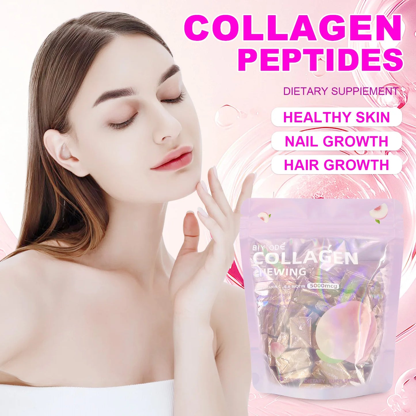 OEM Collagen Chewing Gummies Customized Beauty Supplement for Skin Hair Nails