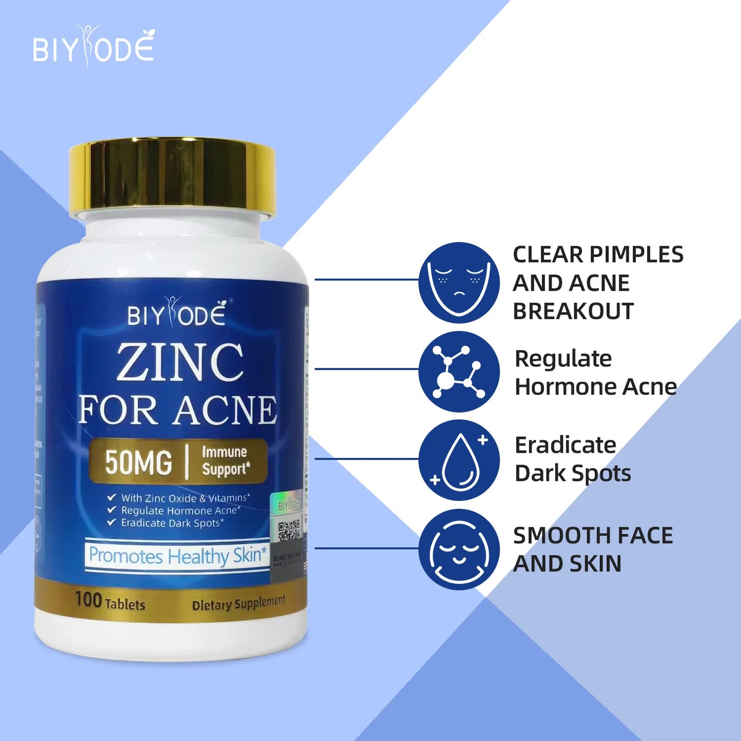 BIYODE High Strength Zinc Supplement for Skin Support Advanced with Multi-Vitamin Formula Daily Nutrition Support