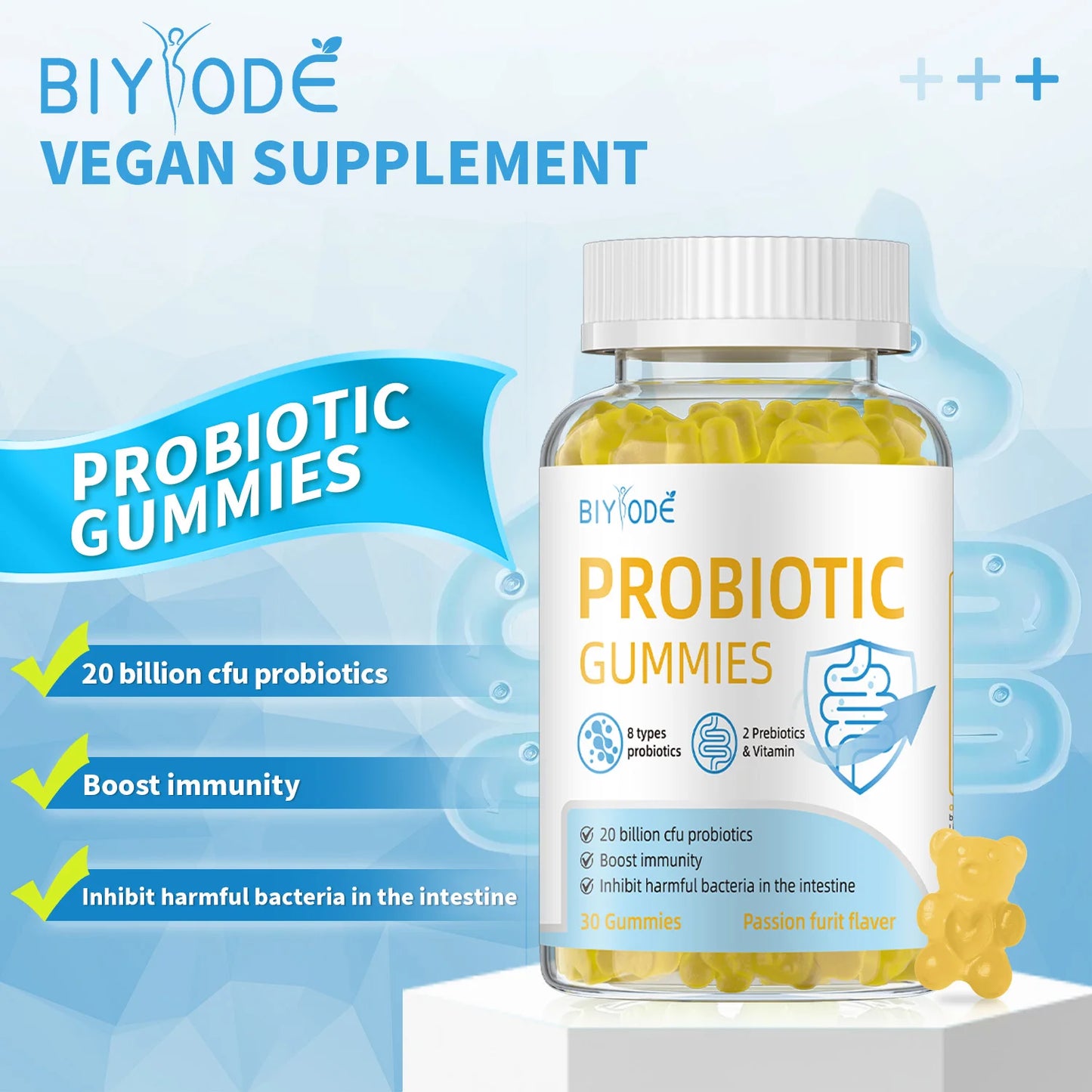 Manufacturer Wholesale Probiotic Gummies CFU with Prebiotics Passion Fruit Flavor Gut Flora Balance Daily Supplement OEM ODM