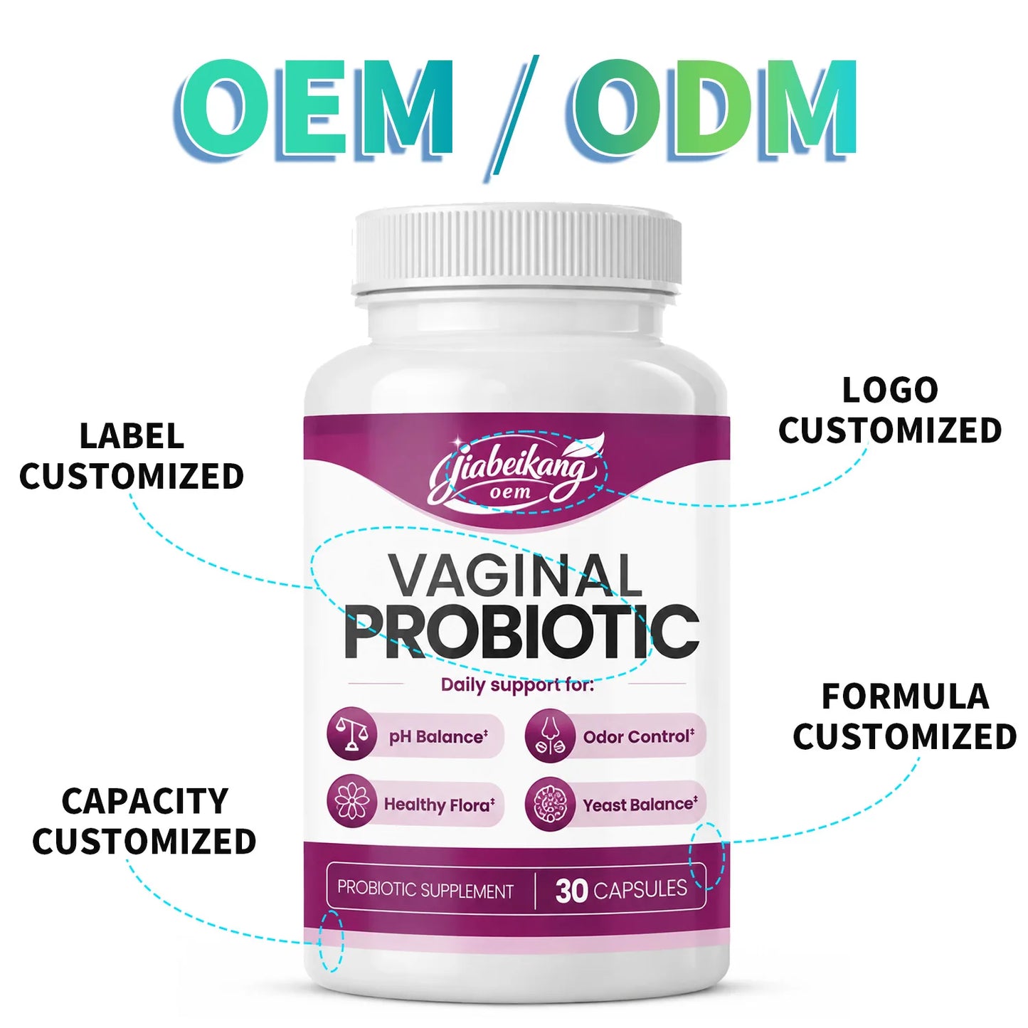 OEM Private Label Women's Probiotic Capsules 6 Billion CFU 3 Strain Formula with Cranberry and Prebiotic Fiber