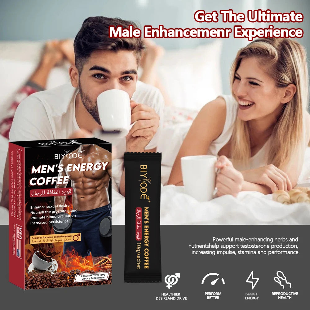 Wholesale OEM ODM Private Label Custom Men’s Energy Coffee Male Enhancement Energy Boost Herbal Drink Male Vitality Stamina Male Performance Immune Support Strength Endurance