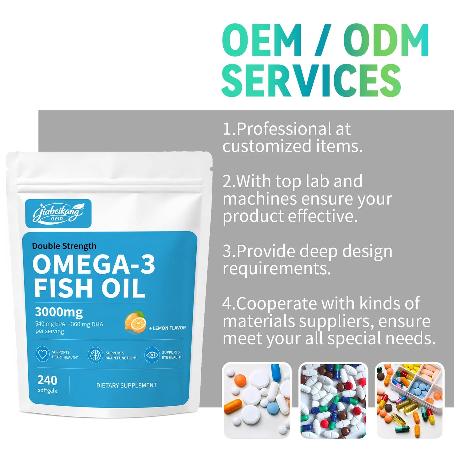 Private Label Wild Caught Deep Sea Omega 3 Fish Oil Softgels 3000mg Lemon Flavored Burpless Formula OEM Manufacturer
