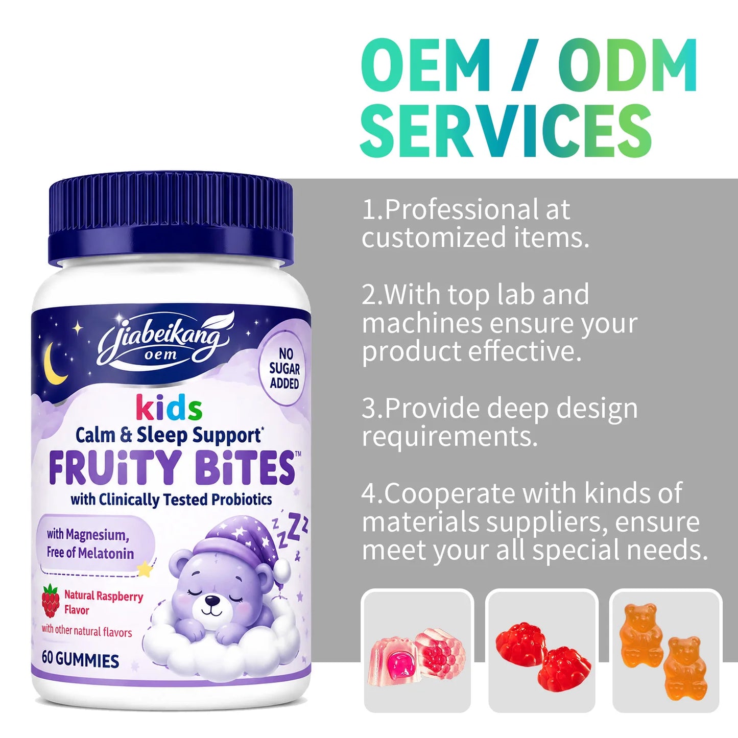 OEM Kids Sleep Support Gummies with Probiotics Prebiotic Fiber Lemon Balm Chamomile Private Label