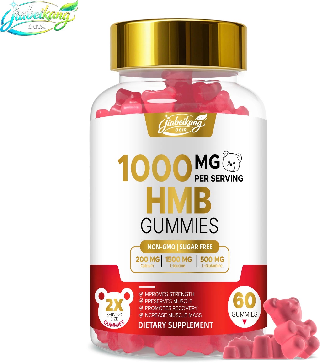 Custom HMB Gummies with L-Leucine L-Glutamine Muscle Recovery & Endurance Support Chewable Supplement 60 Count Bottle