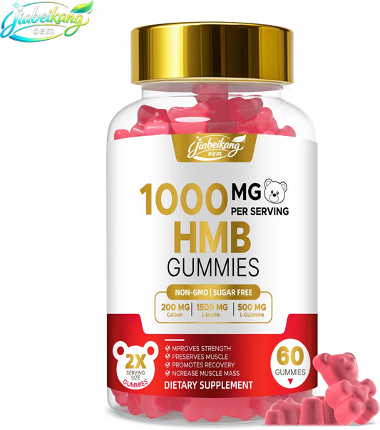 Custom HMB Gummies with L-Leucine L-Glutamine Muscle Recovery & Endurance Support Chewable Supplement 60 Count Bottle