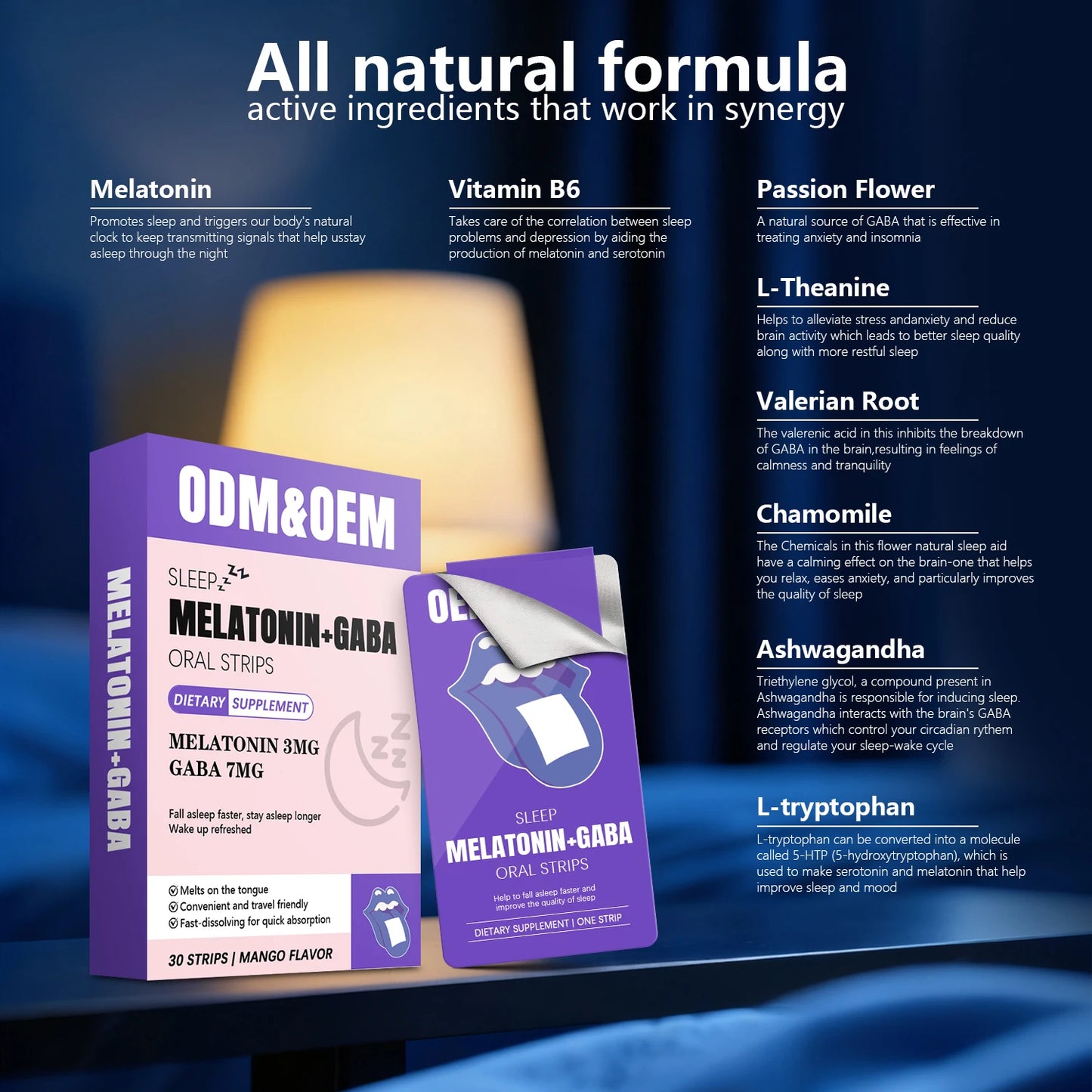 Night Relax Oral Melting Strips OEM ODM Customizable Fast Absorption High Compliance Easy to Take Sleep Aid Film
