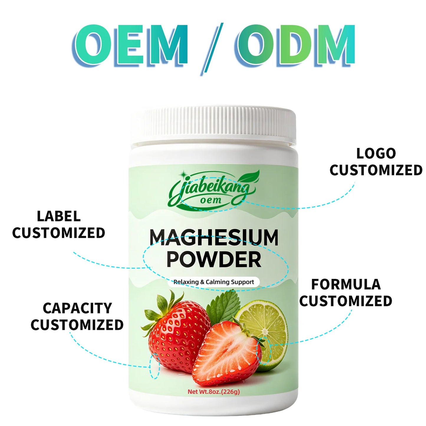 OEM Private Label Magnesium Citrate Drink Powder High Absorption 450mg Magnesium Strawberry Lime Wellness Formula