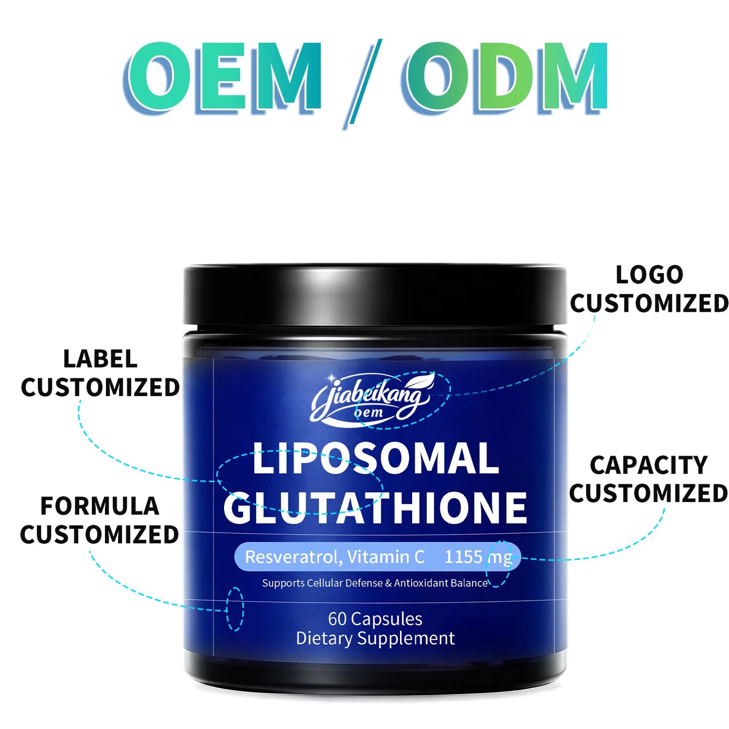 Private Label Liposomal Glutathione Capsules with Resveratrol Vitamin C Antioxidant Wellness Supplement OEM ODM Manufacturer