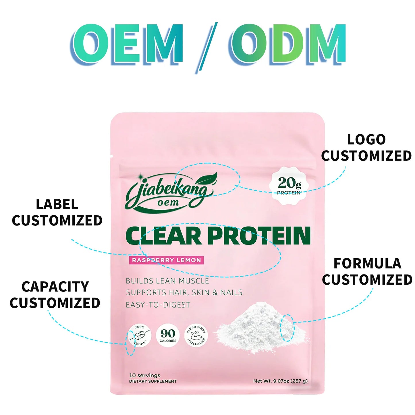 Custom Private Label Clear Whey Protein Powder Fruity Juice Style Drink Mix with Collagen Peptides for Women Wellness Support