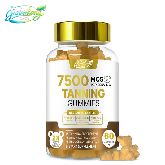 Custom Private Label Tanning Gummies Natural Skin Glow Supplement Sugar Free Vegan with Vitamin A Beta Carotene L-Tyrosine