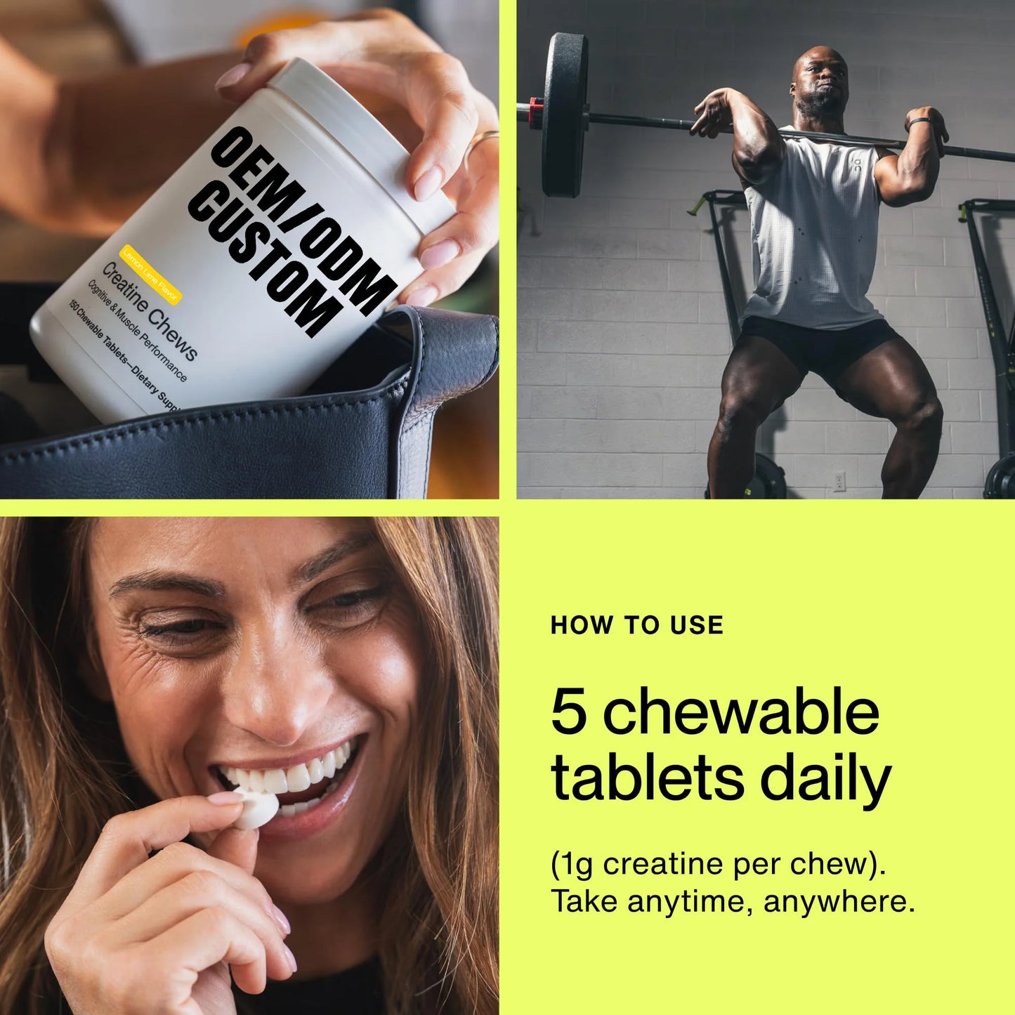 Custom Creatine Chews Manufacturer Chewable Creatine Tablets 150 Count ODM OEM