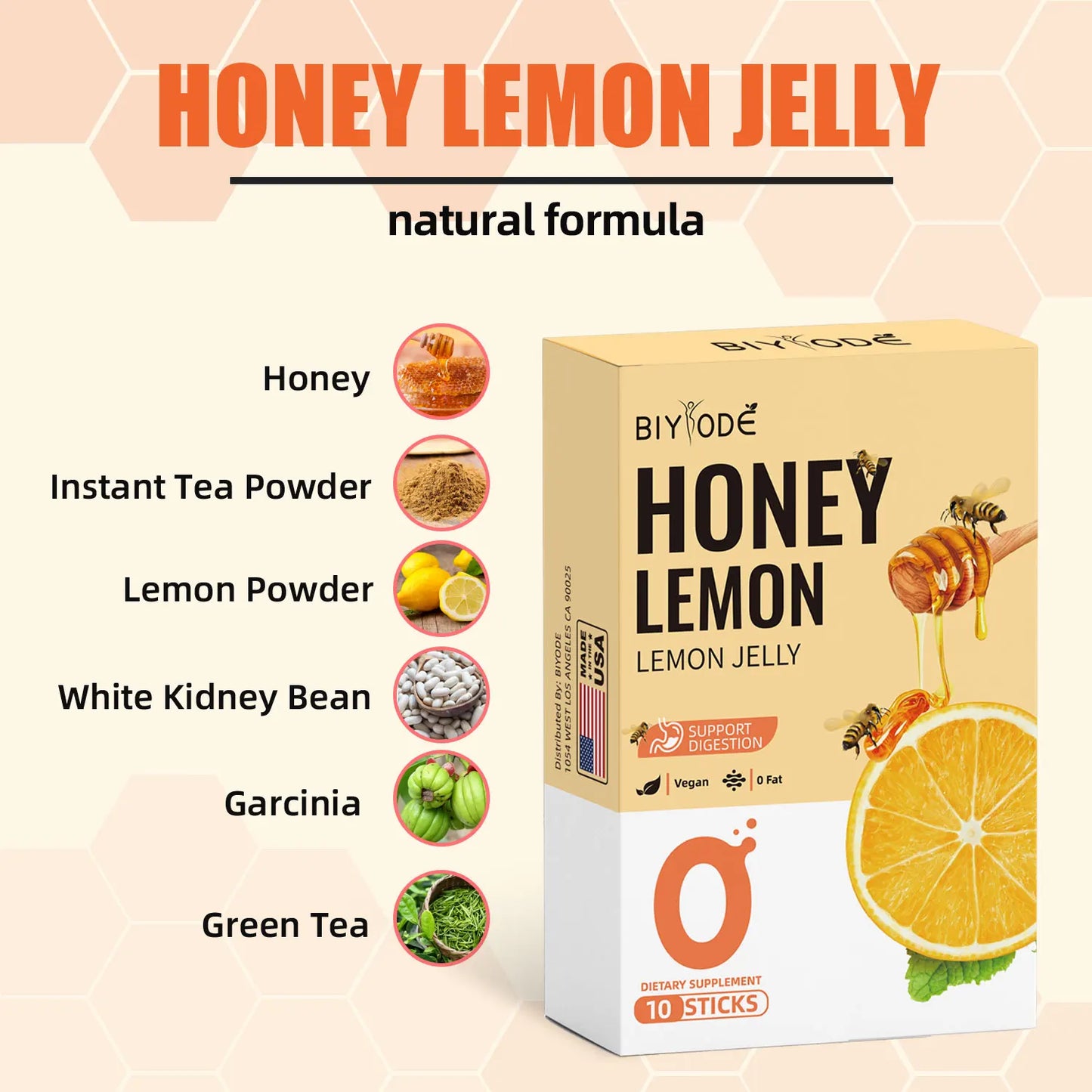 Honey Lemon Jelly Dietary Supplement Vegan 0 Fat Digestive Support Stick OEM Private Label