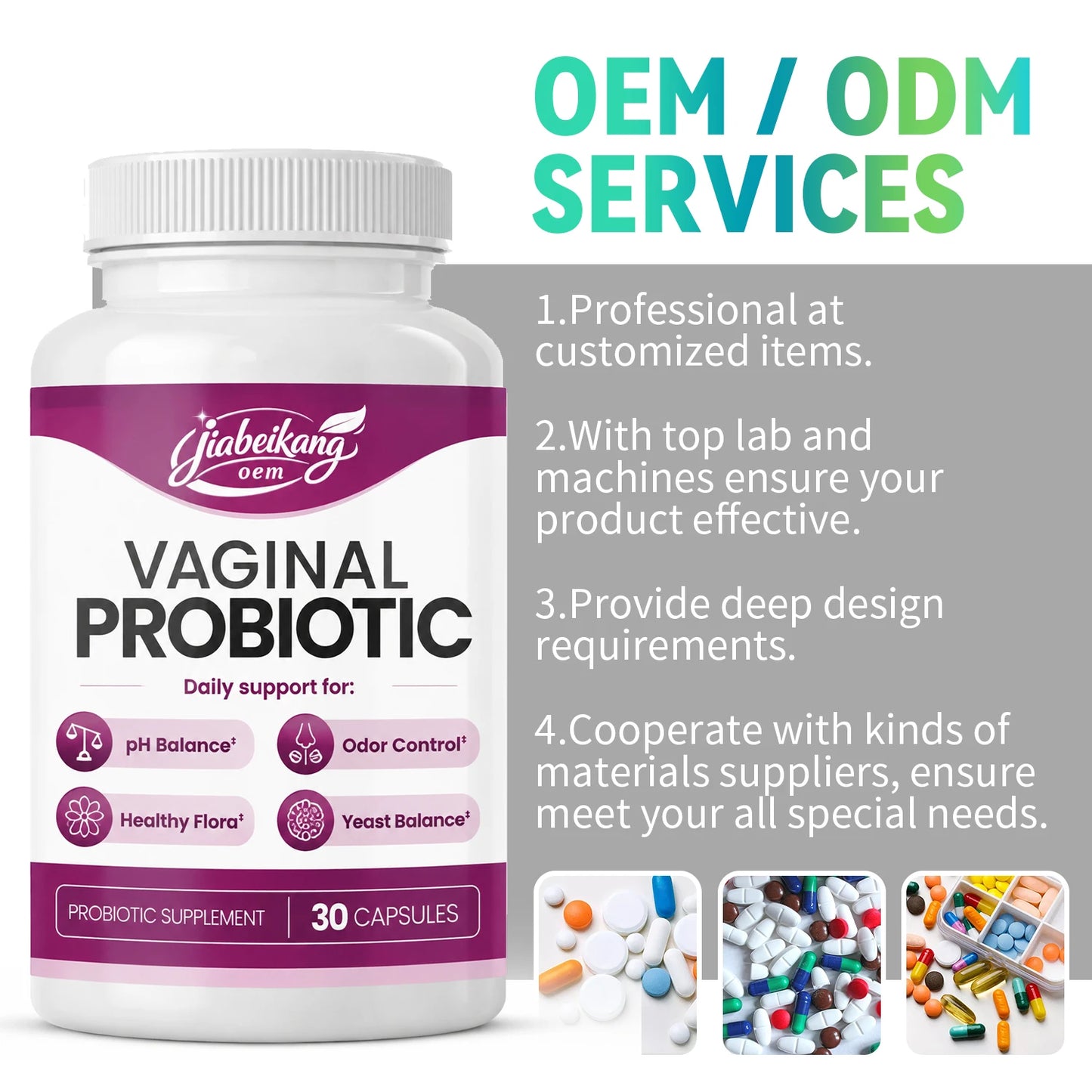 OEM Private Label Women's Probiotic Capsules 6 Billion CFU 3 Strain Formula with Cranberry and Prebiotic Fiber