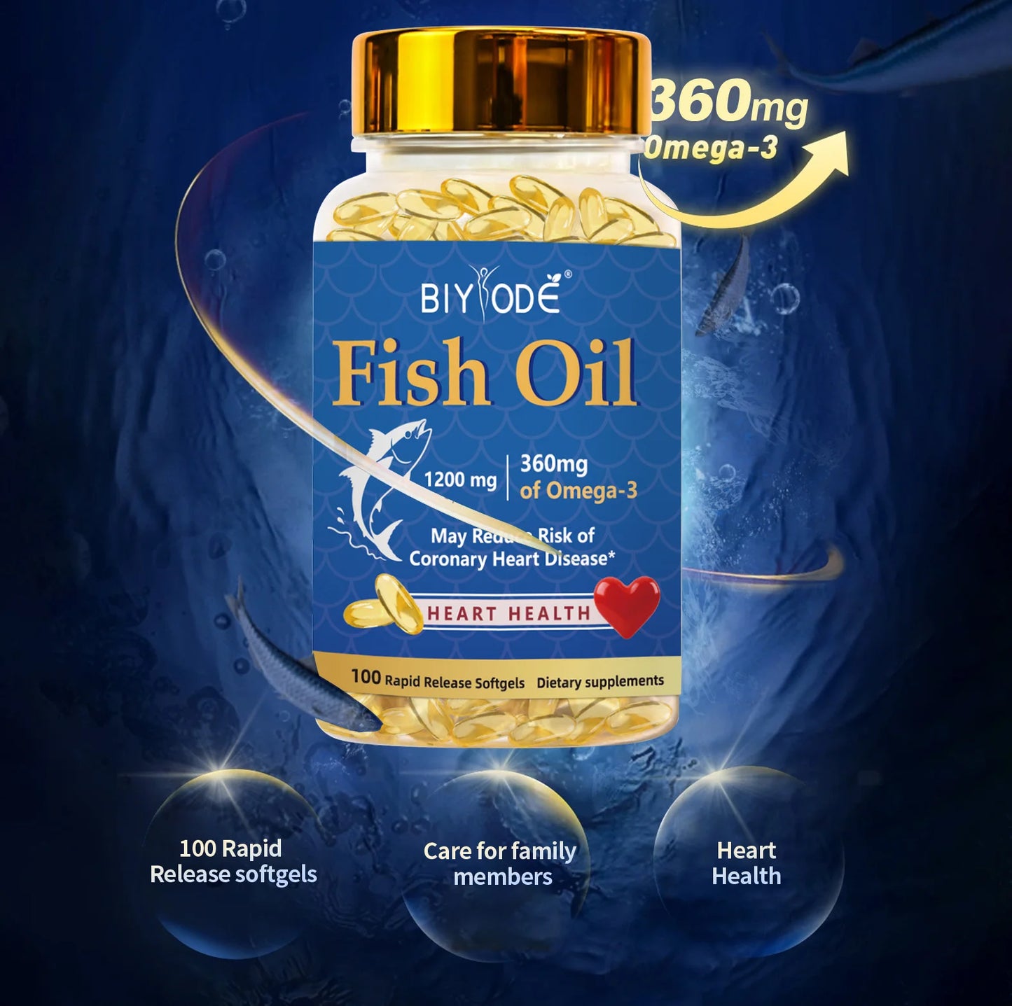 Omega 3 Fish Oil Capsules 1200mg EPA DHA Family Daily Nutritional Support Softgels