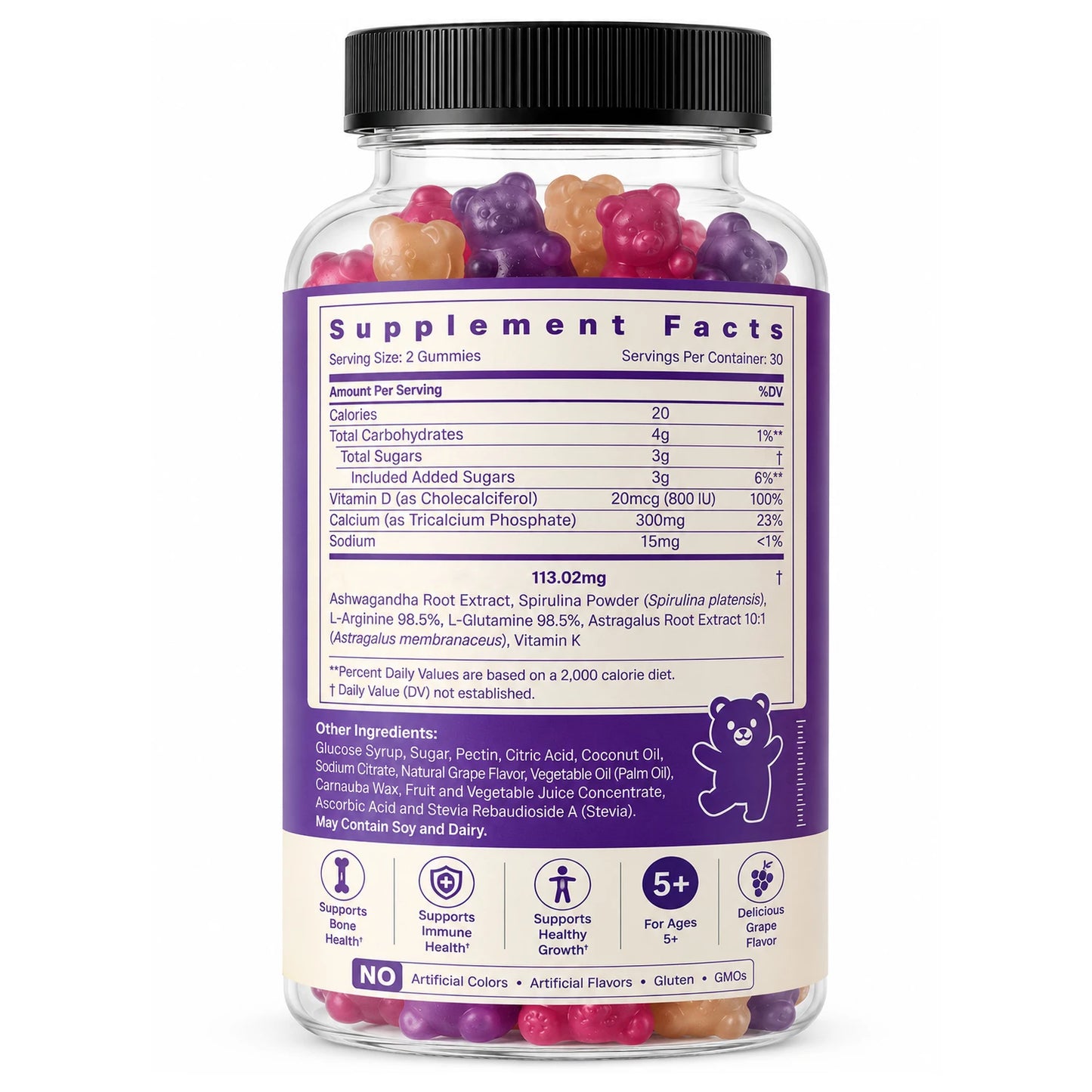 OEM Private Label Calcium Vitamin D K2 Gummies Grape Flavor Nutritional Supplement for Kids and Adults Custom Formula
