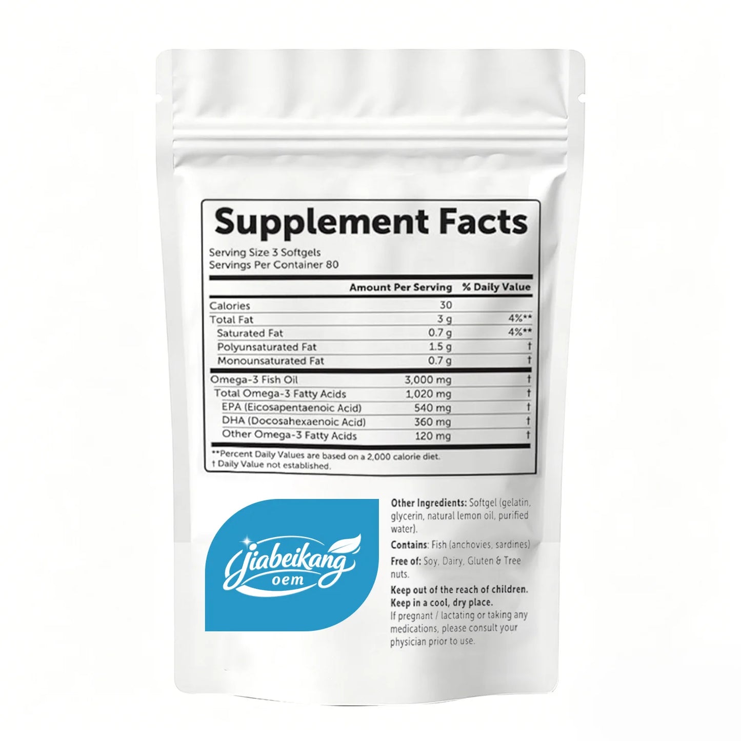 Private Label Wild Caught Deep Sea Omega 3 Fish Oil Softgels 3000mg Lemon Flavored Burpless Formula OEM Manufacturer