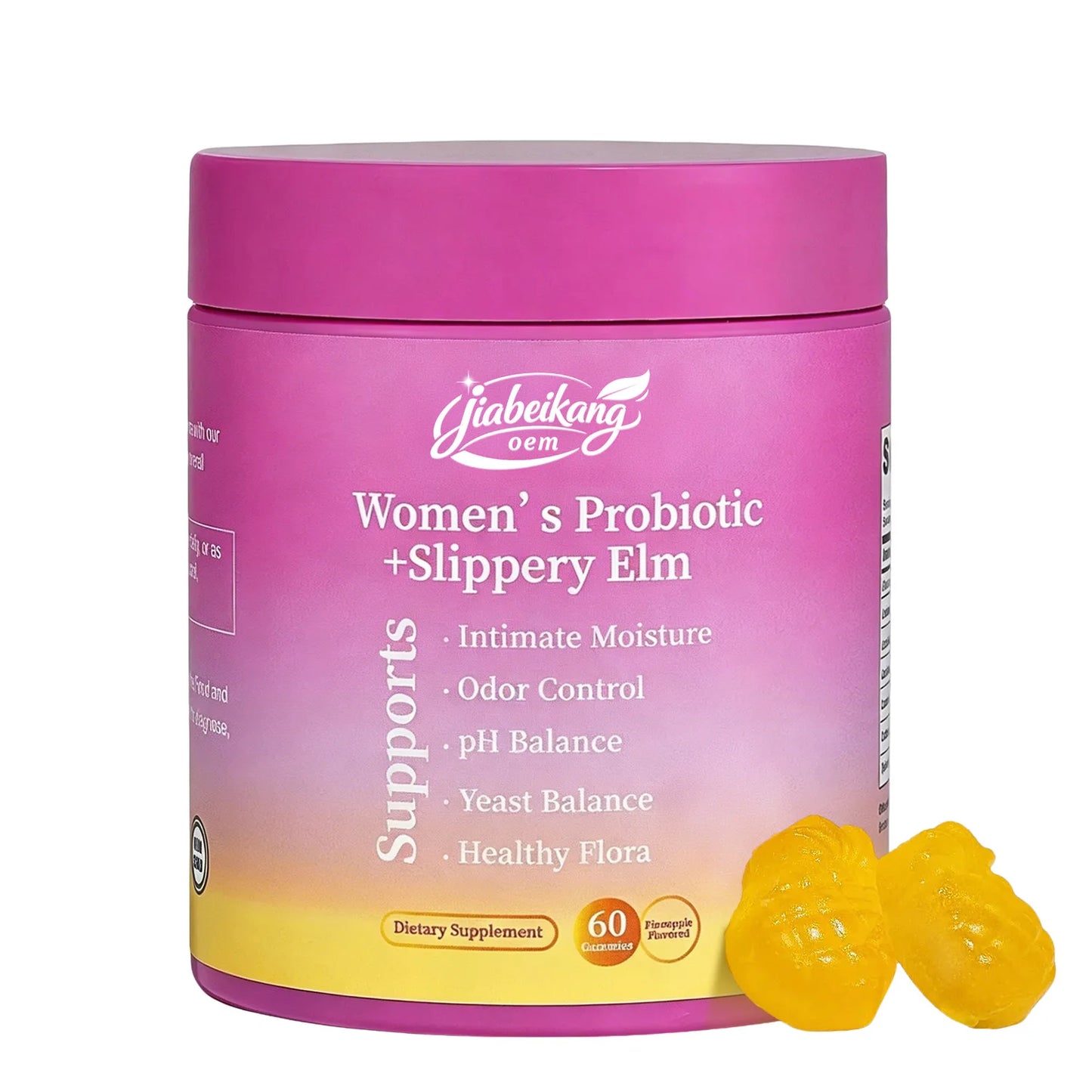 Women's Probiotic Gummies with Slippery Elm & Prebiotic XOS Feminine Balance Support OEM Private Label Supplement