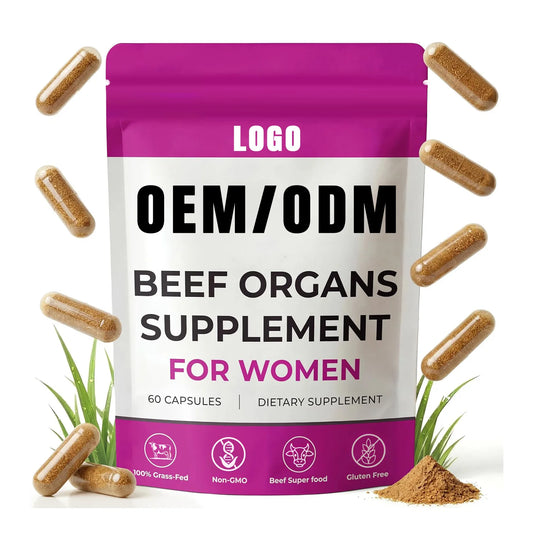 Custom Women's Beef Organ Capsules Grass-Fed Beef Liver Heart Kidney Uterus Ovary Blend OEM/ODM Dietary Supplement