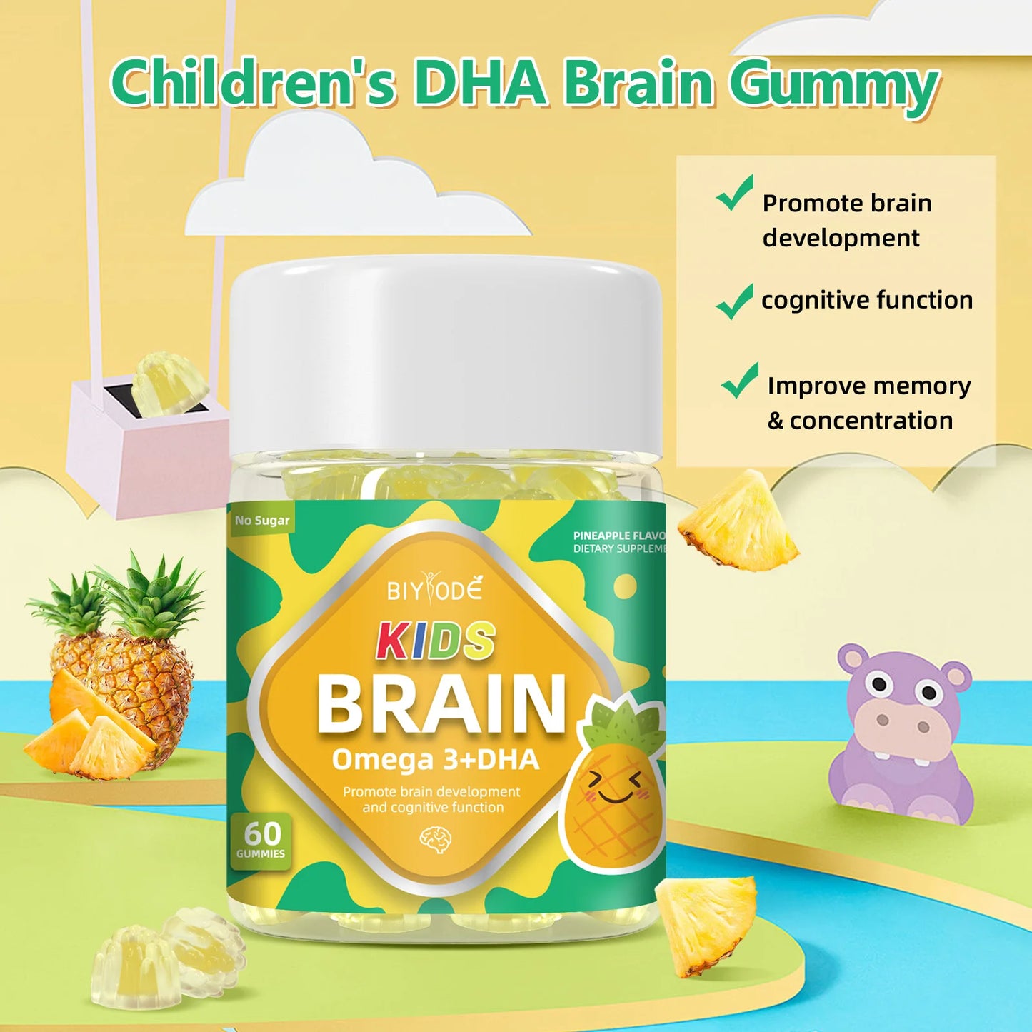 Biyode OEM Custom Children Healthcare Suppplements Kids Brain Health Omega 369 DHA Gummies