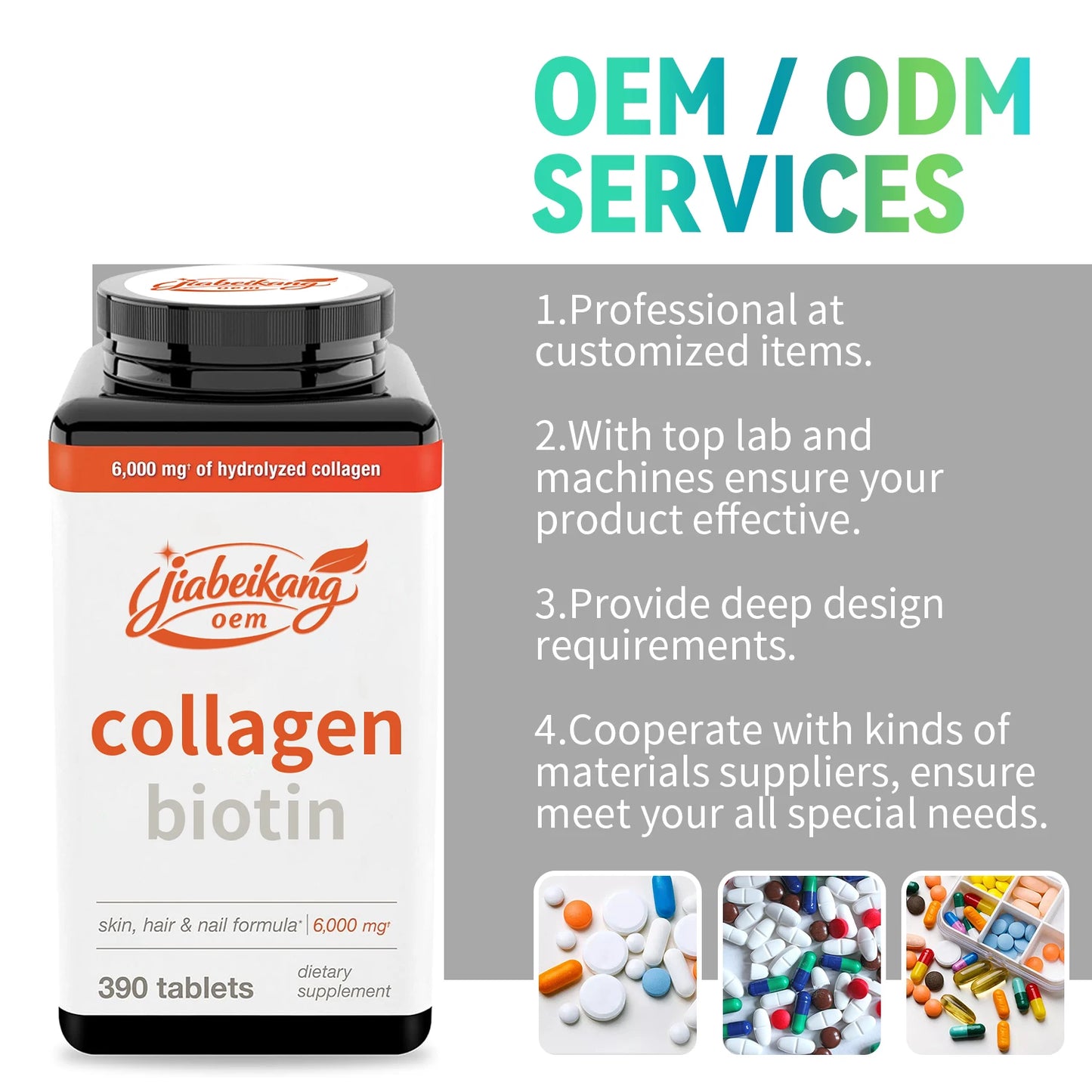 OEM Hydrolyzed Collagen Tablets with Vitamin C and Biotin Daily Beauty Support Supplement Private Label Formula