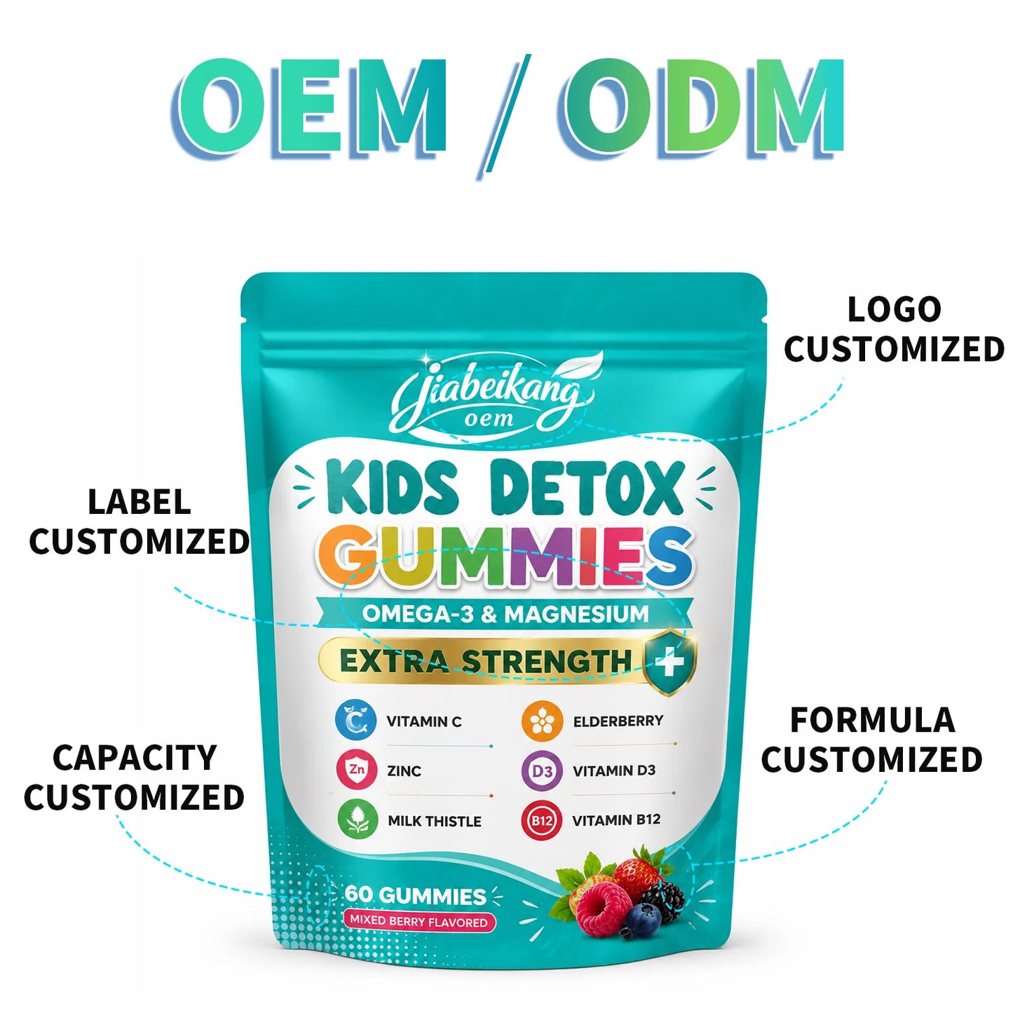 OEM Private Label Kids Nutritional Gummies Vitamin D3 B12 Magnesium Zinc Omega 3 Sugar Free Daily Wellness Supplement