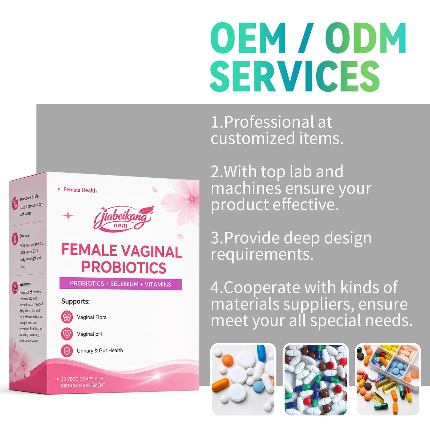 Private Label Women's Probiotic Capsules 10 Billion CFU Multi Strain Feminine Wellness Supplement with Vitamins Folate Selenium